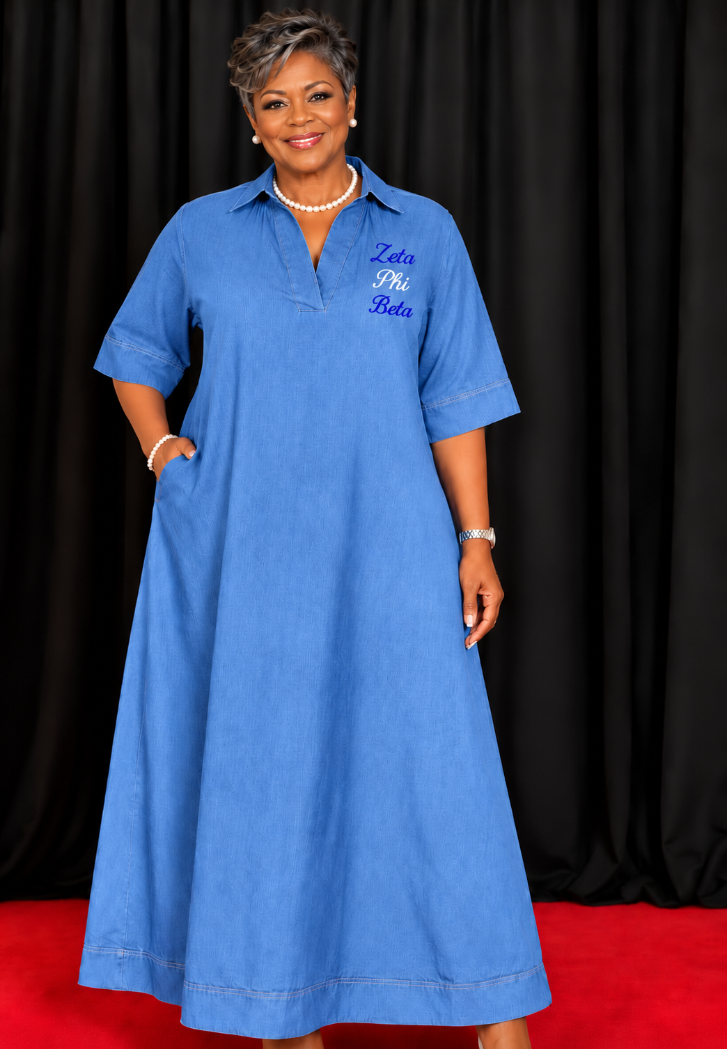 Zeta Denim V Neck Dress