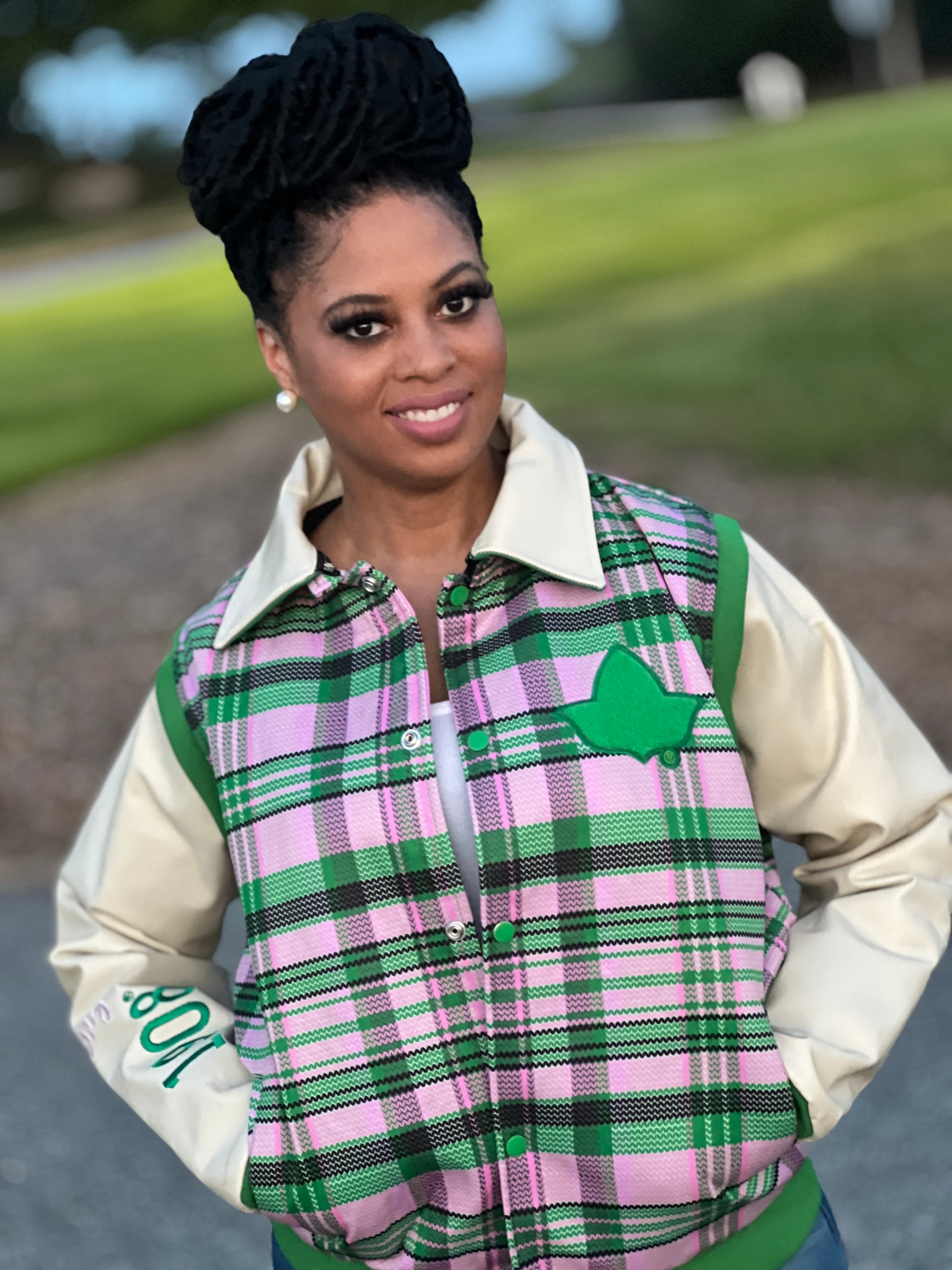 AKA VARSITY JACKET- LEATHER SLEEVES-Final Sale