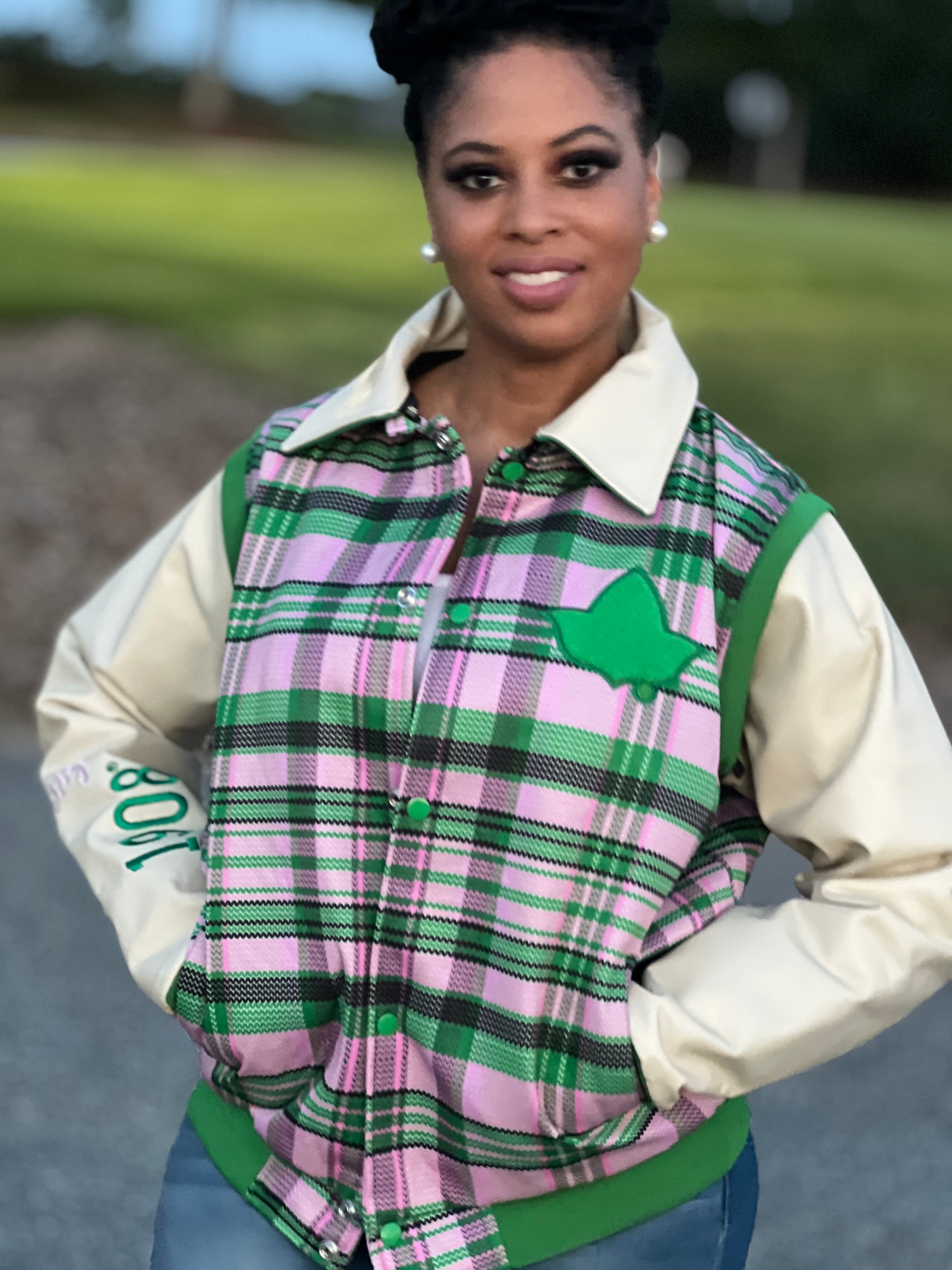 AKA VARSITY JACKET- LEATHER SLEEVES-Final Sale