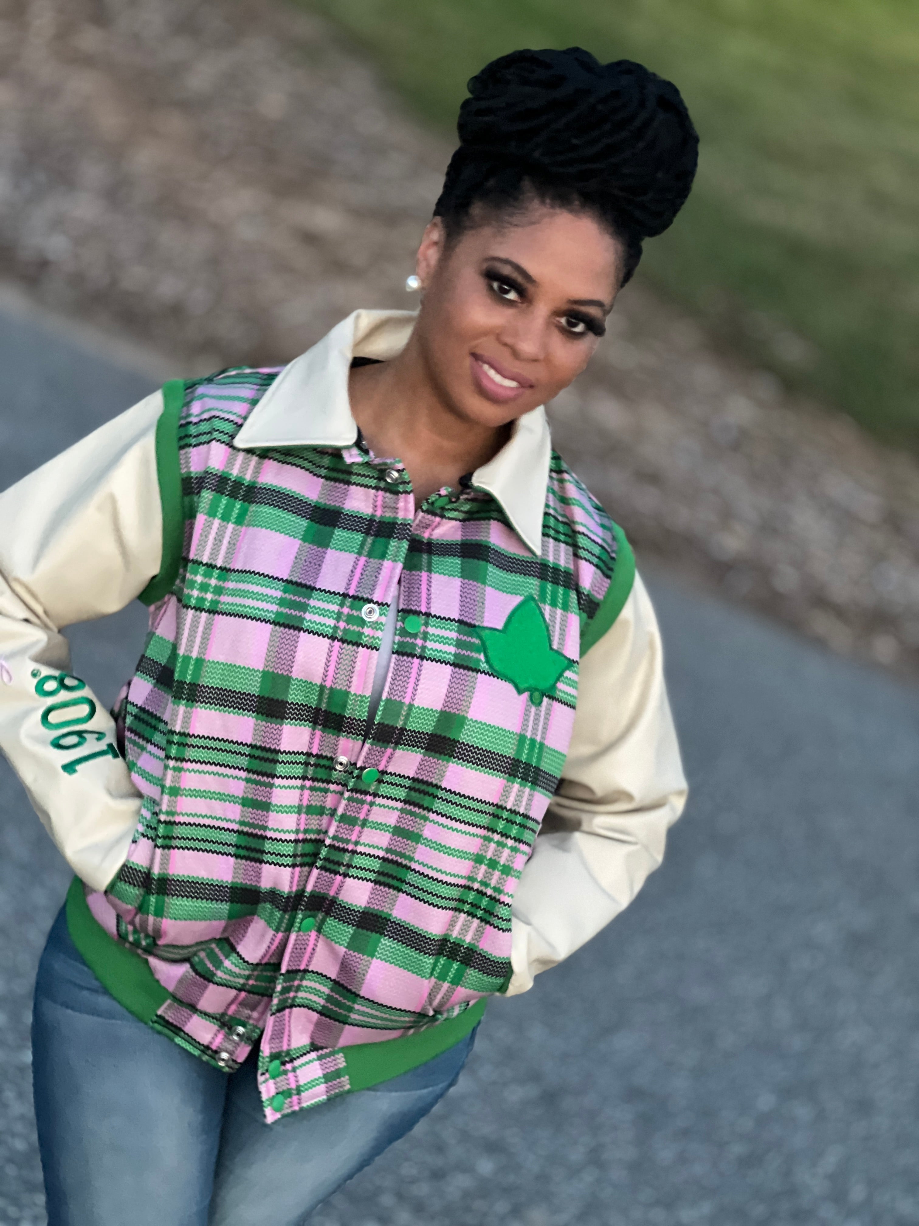 AKA VARSITY JACKET- LEATHER SLEEVES-Final Sale