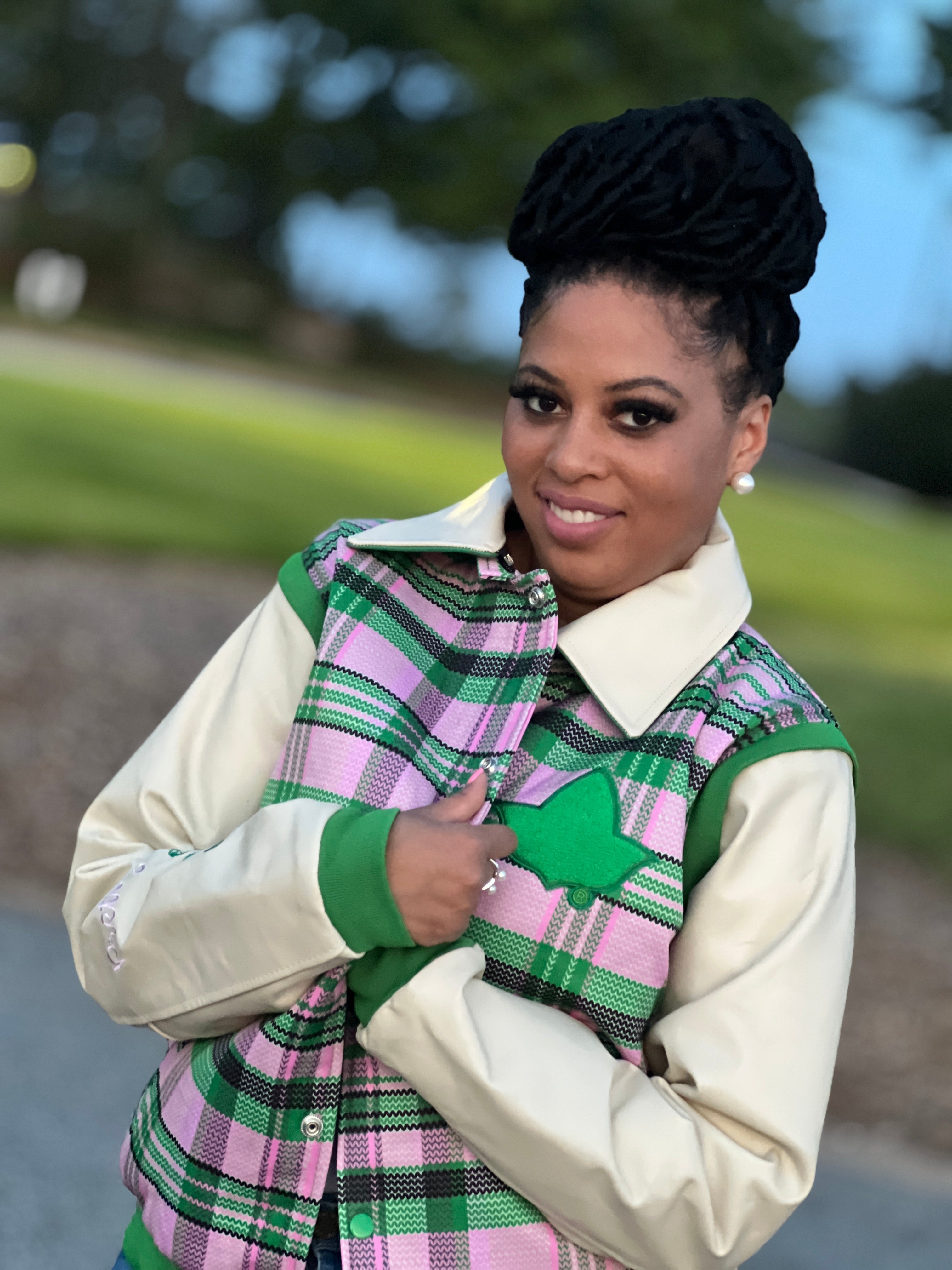 AKA VARSITY JACKET- LEATHER SLEEVES-Final Sale