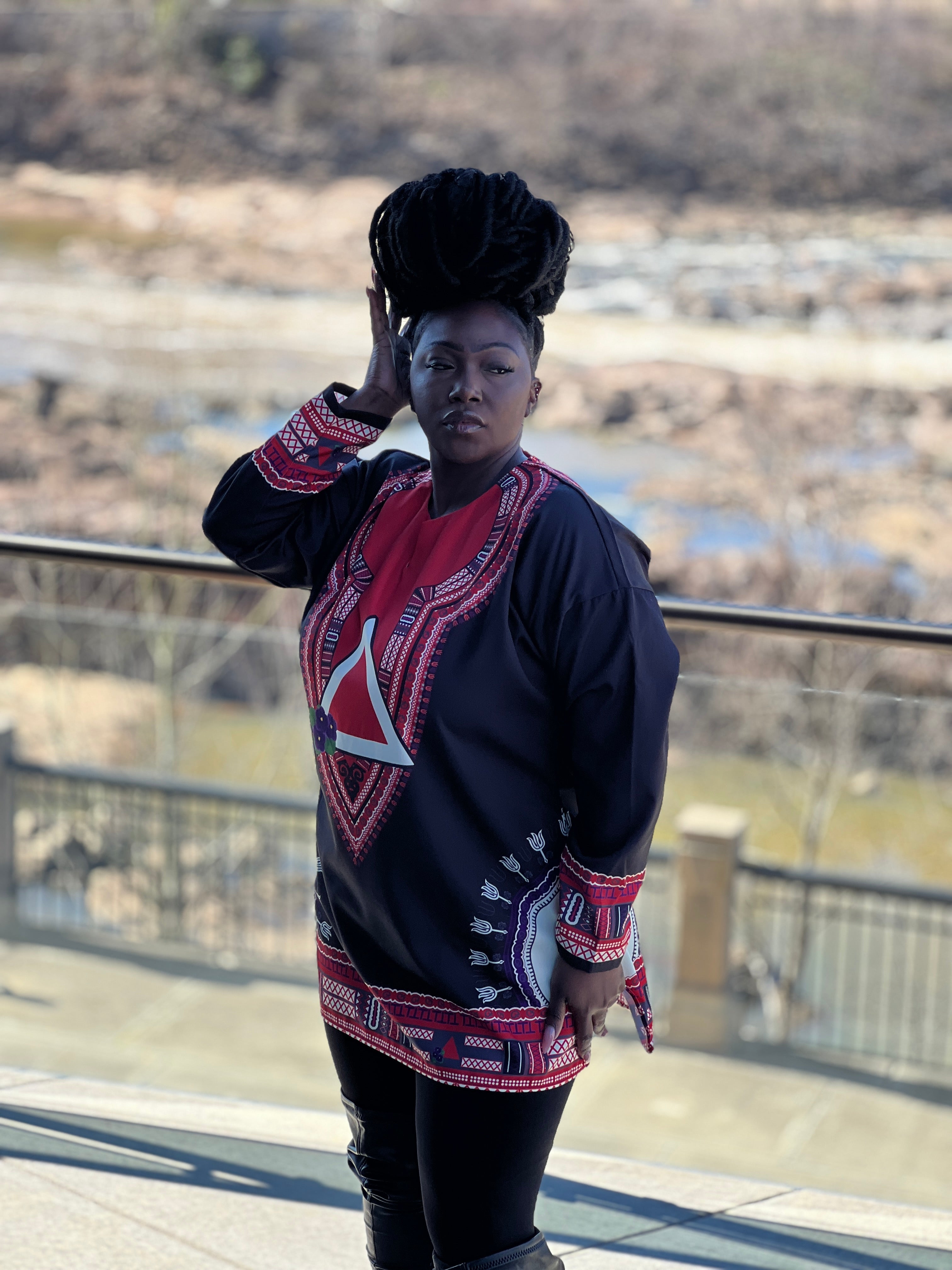 Long Sleeve Dashiki Shirt- Delta