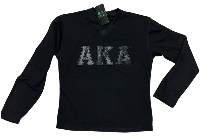 AKA V Neck Blackout Long Sleeve Tee
