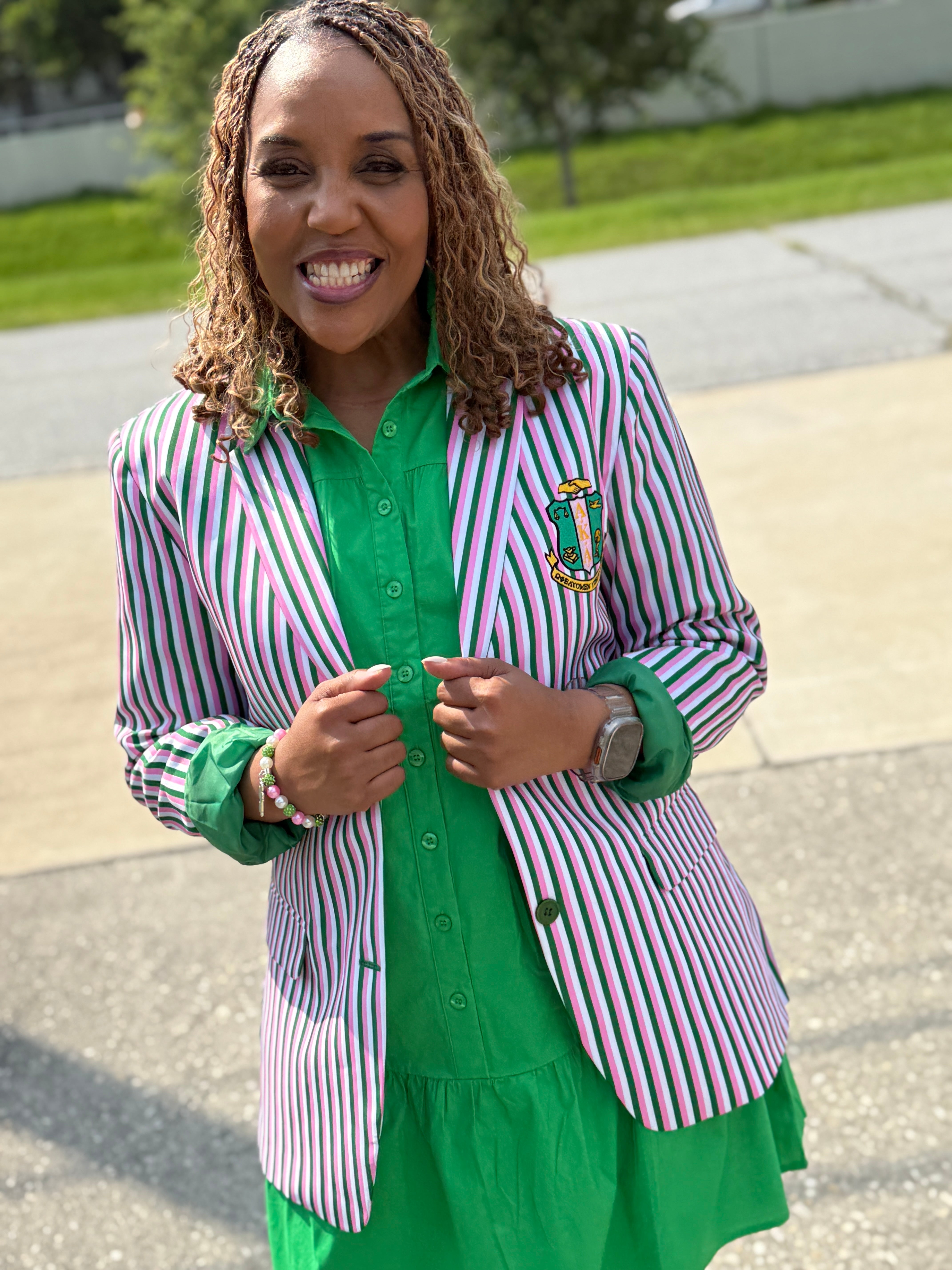 AKA Pink and Green Striped Blazer