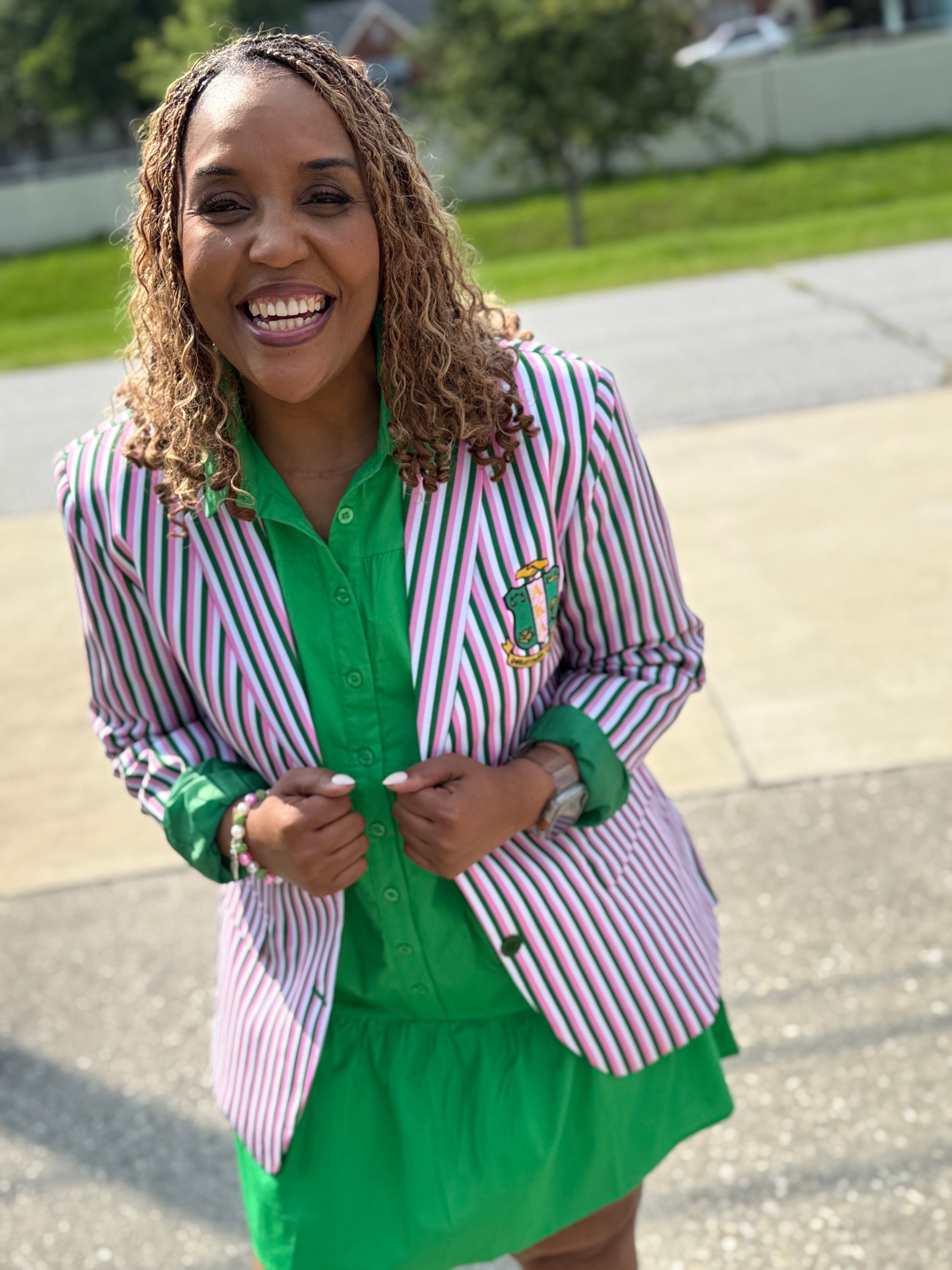 AKA Pink and Green Striped Blazer