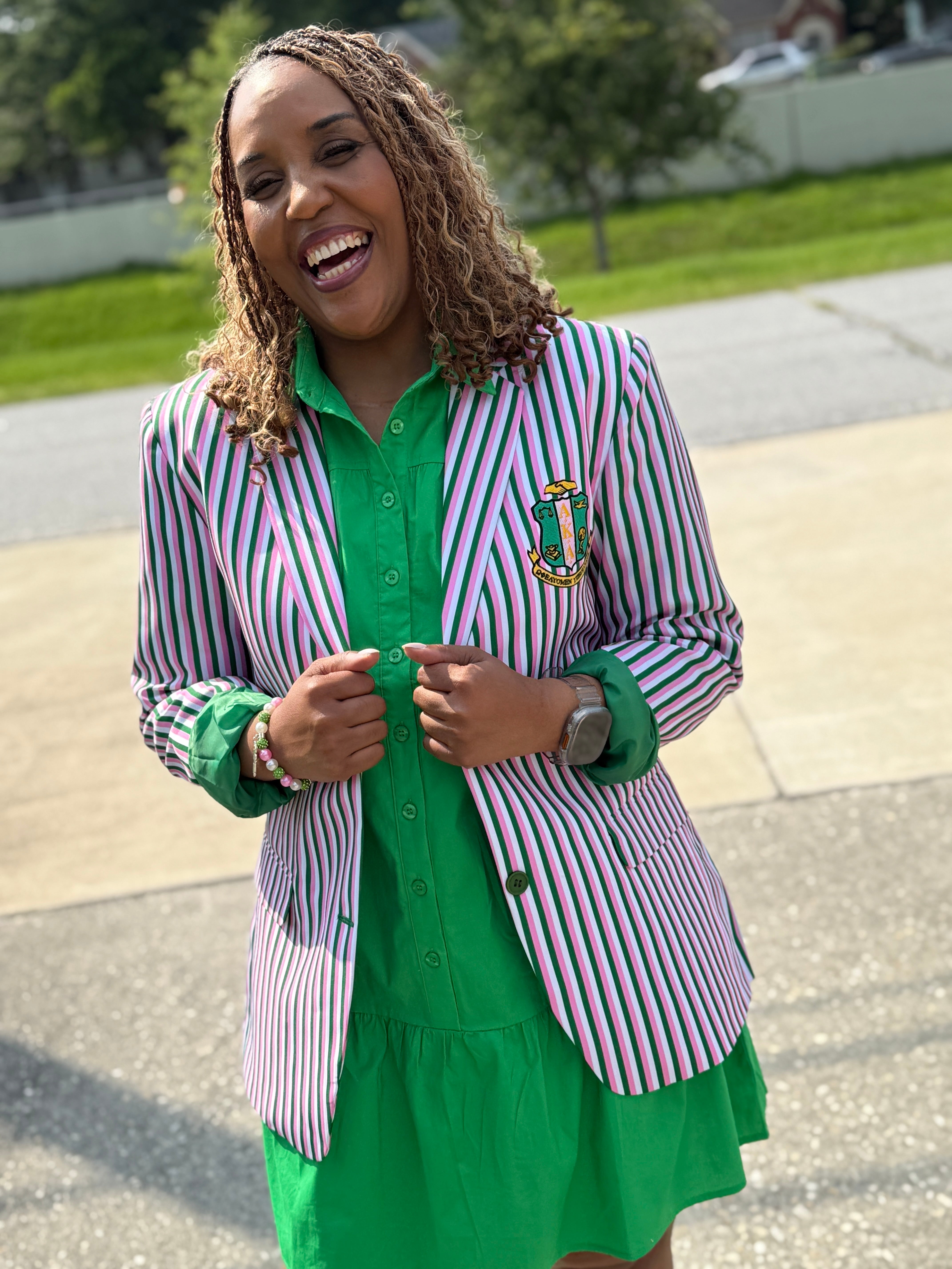 AKA Pink and Green Striped Blazer