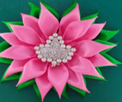 AKA satin pink green brooch
