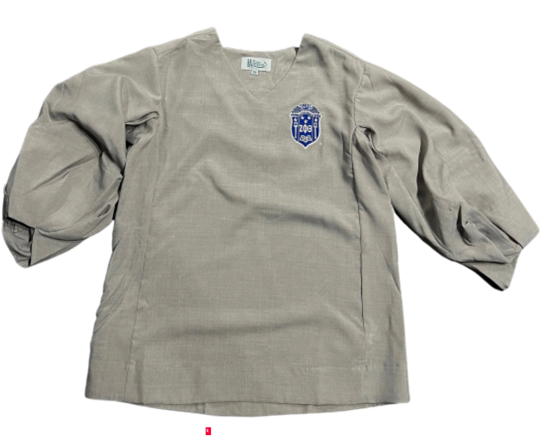 Bubble Sleeve V neck blouse- Zeta Phi Beta