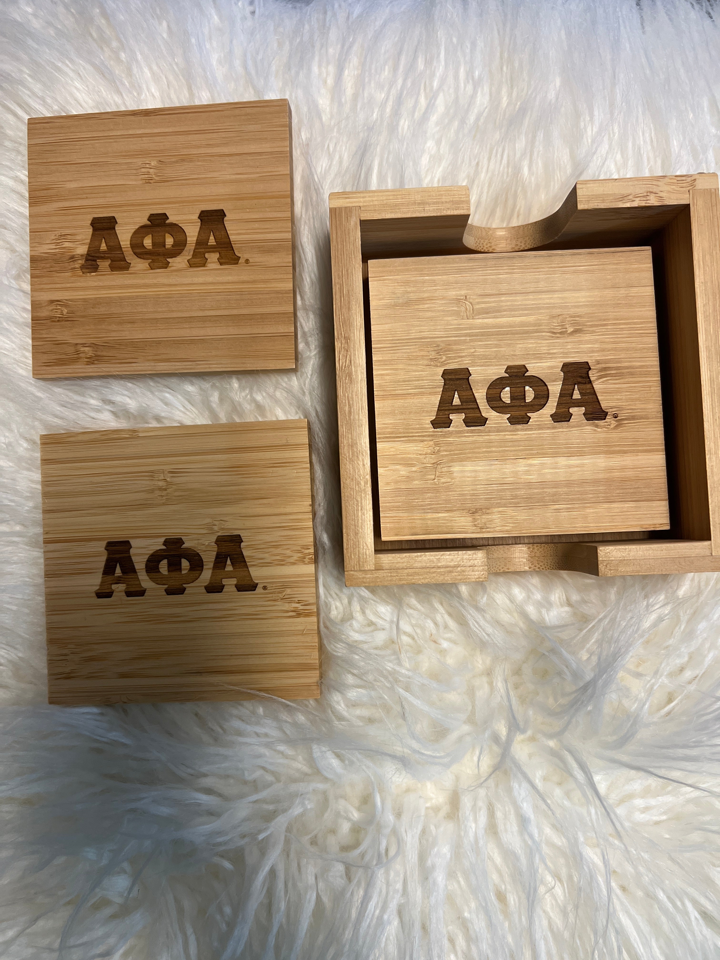 Alpha Wood Coaster sets- 4pc