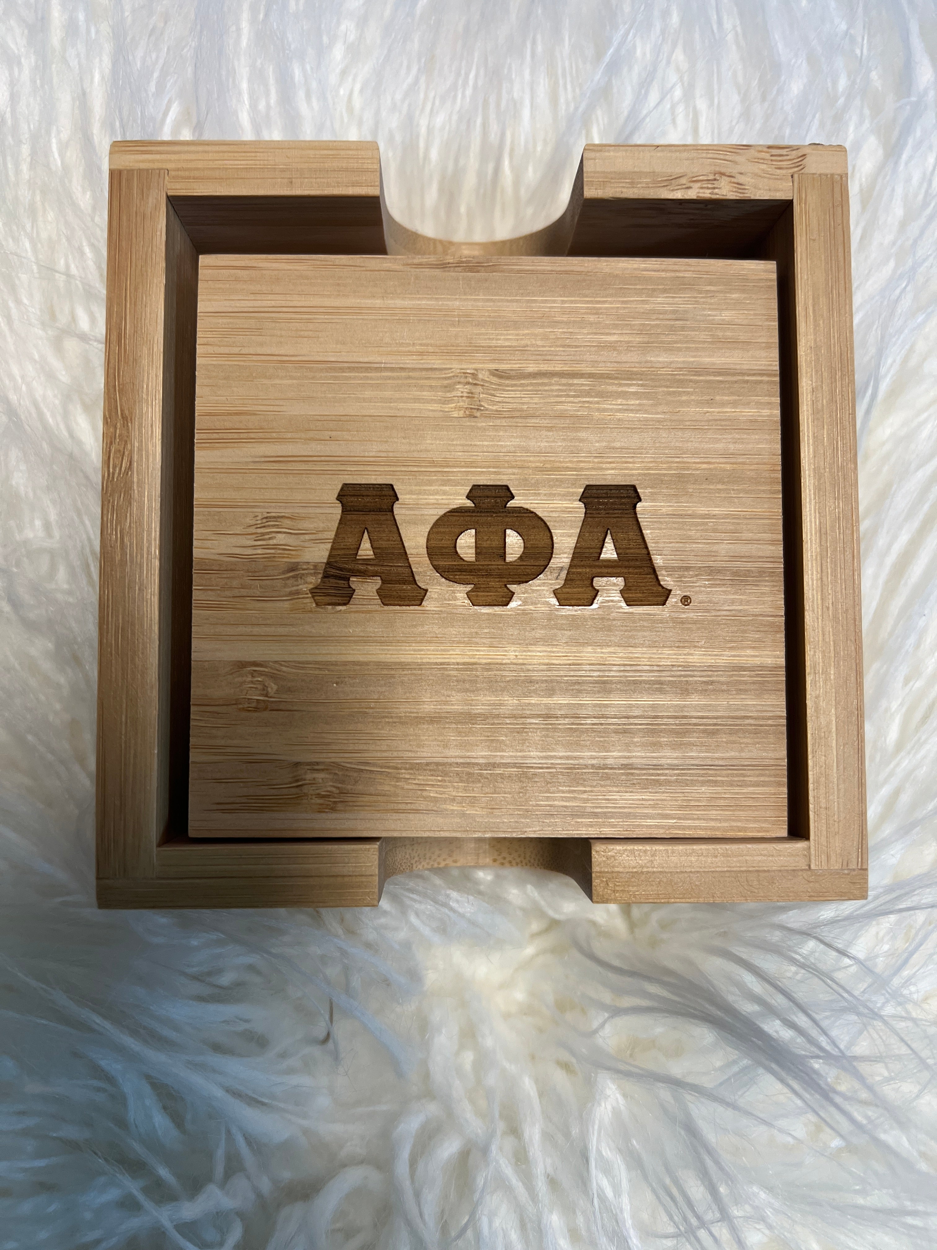 Alpha Wood Coaster sets- 4pc