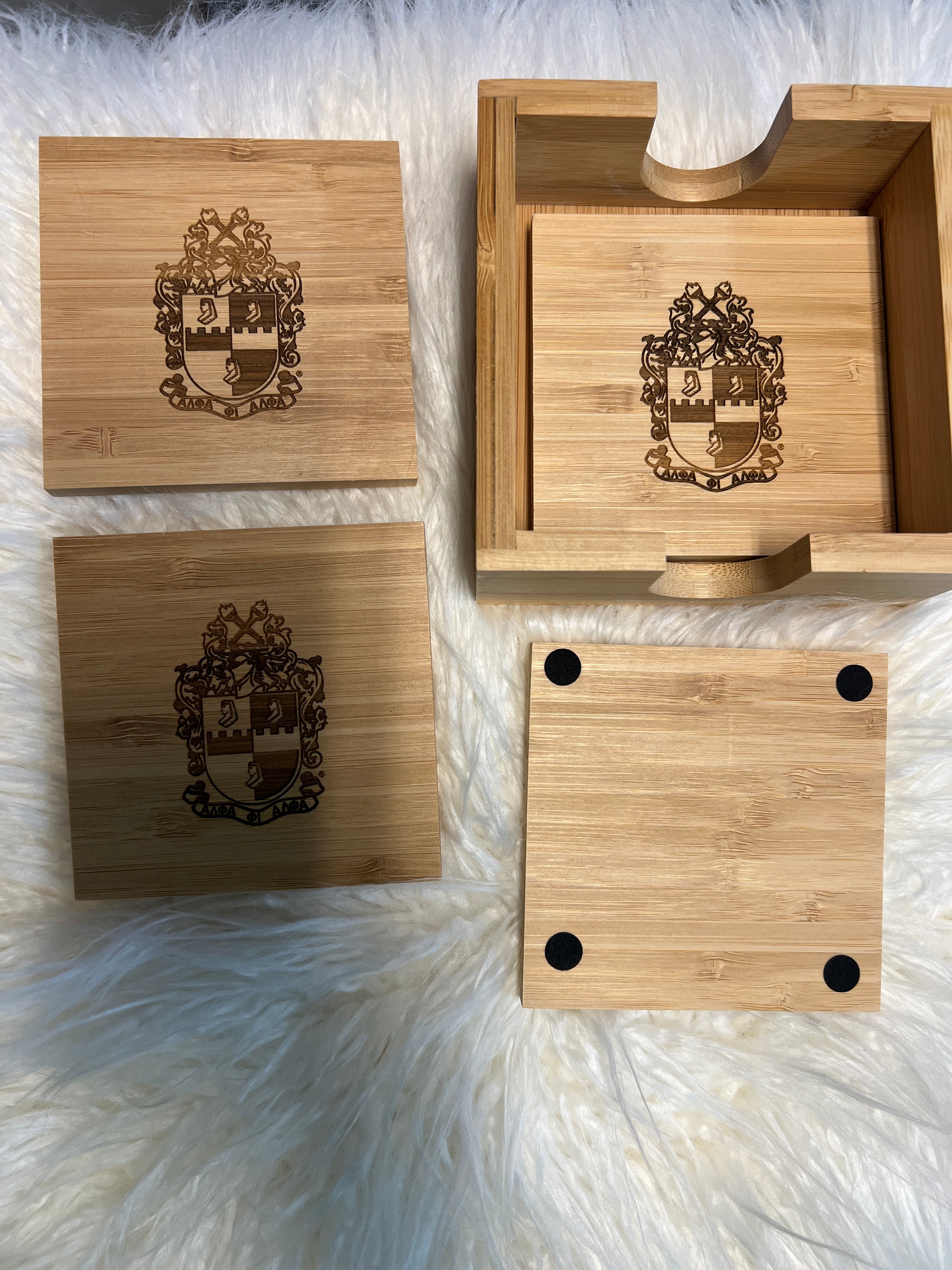 Alpha Wood Coaster sets- 4pc