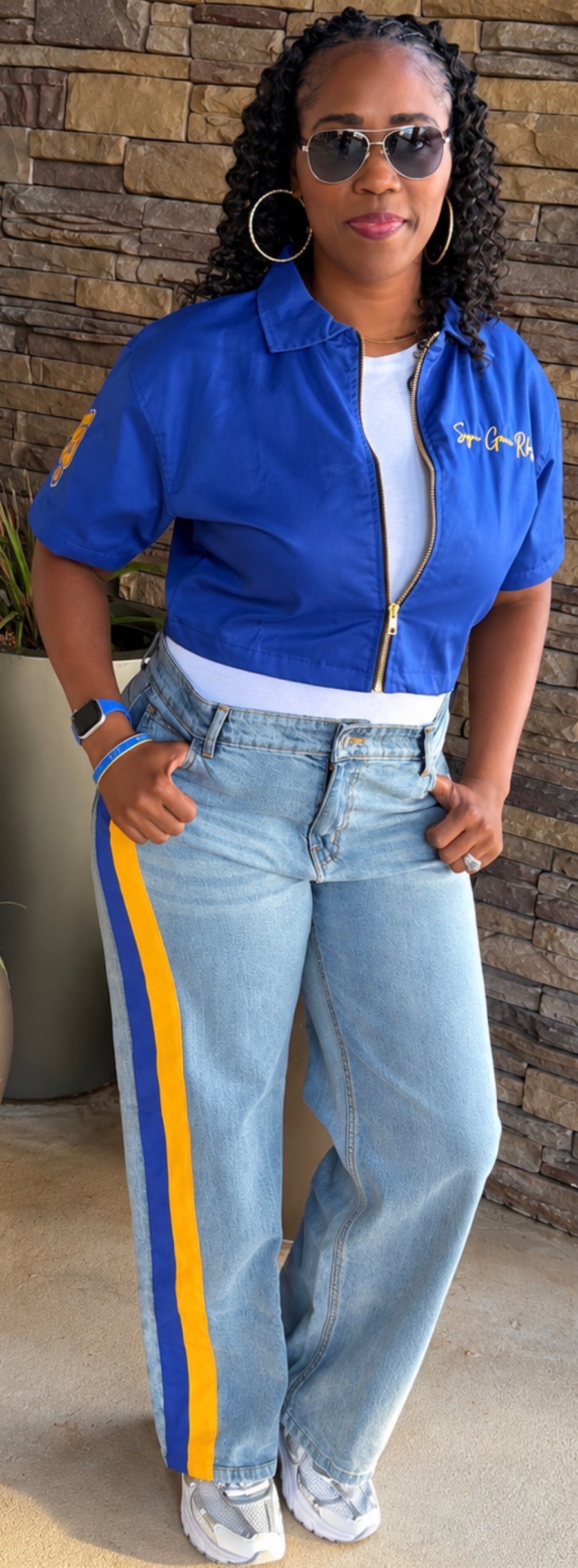 SGRHO in Blue & Gold Striped Jeans