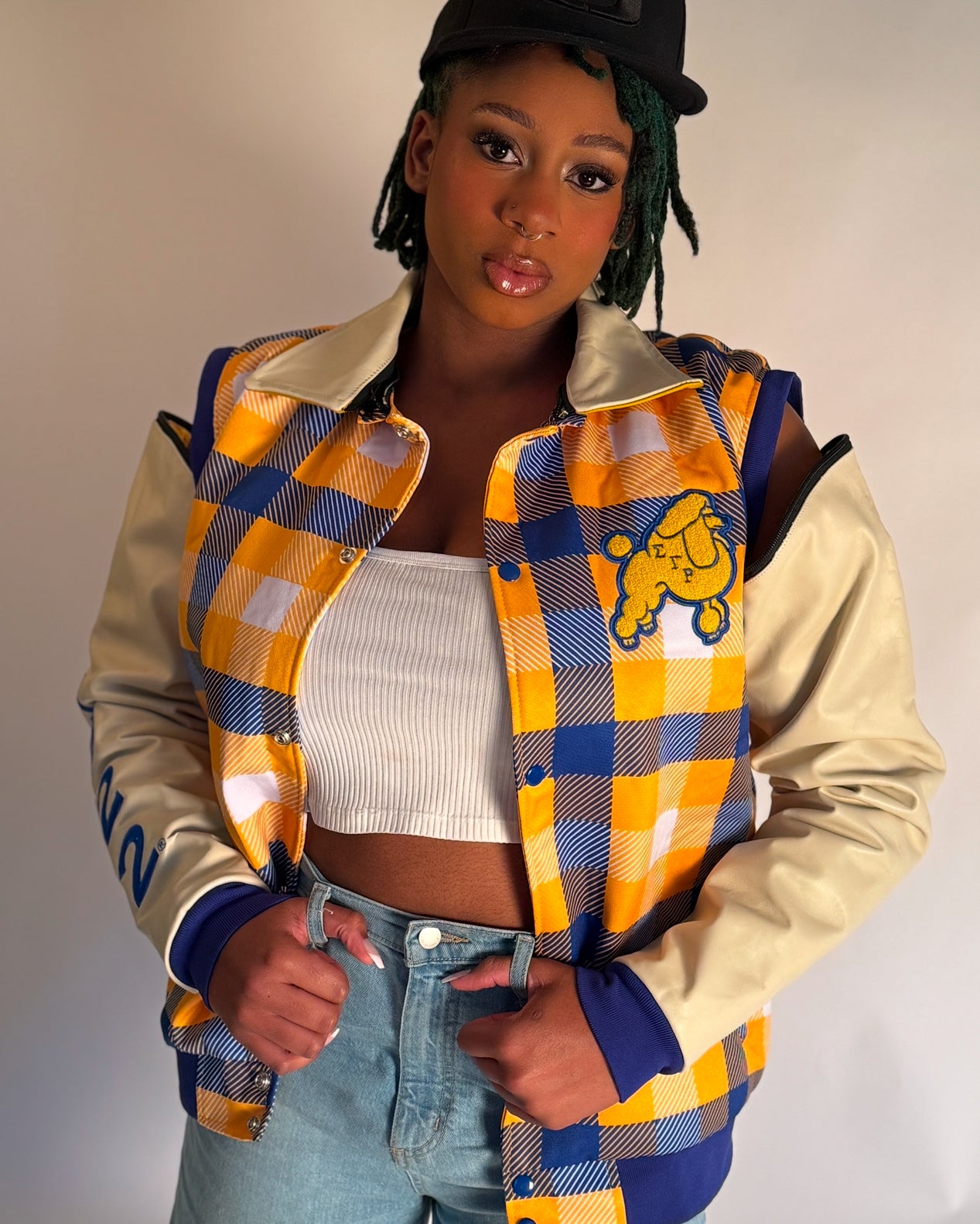 SGRHO VARSITY JACKET- LEATHER SLEEVES-final sale