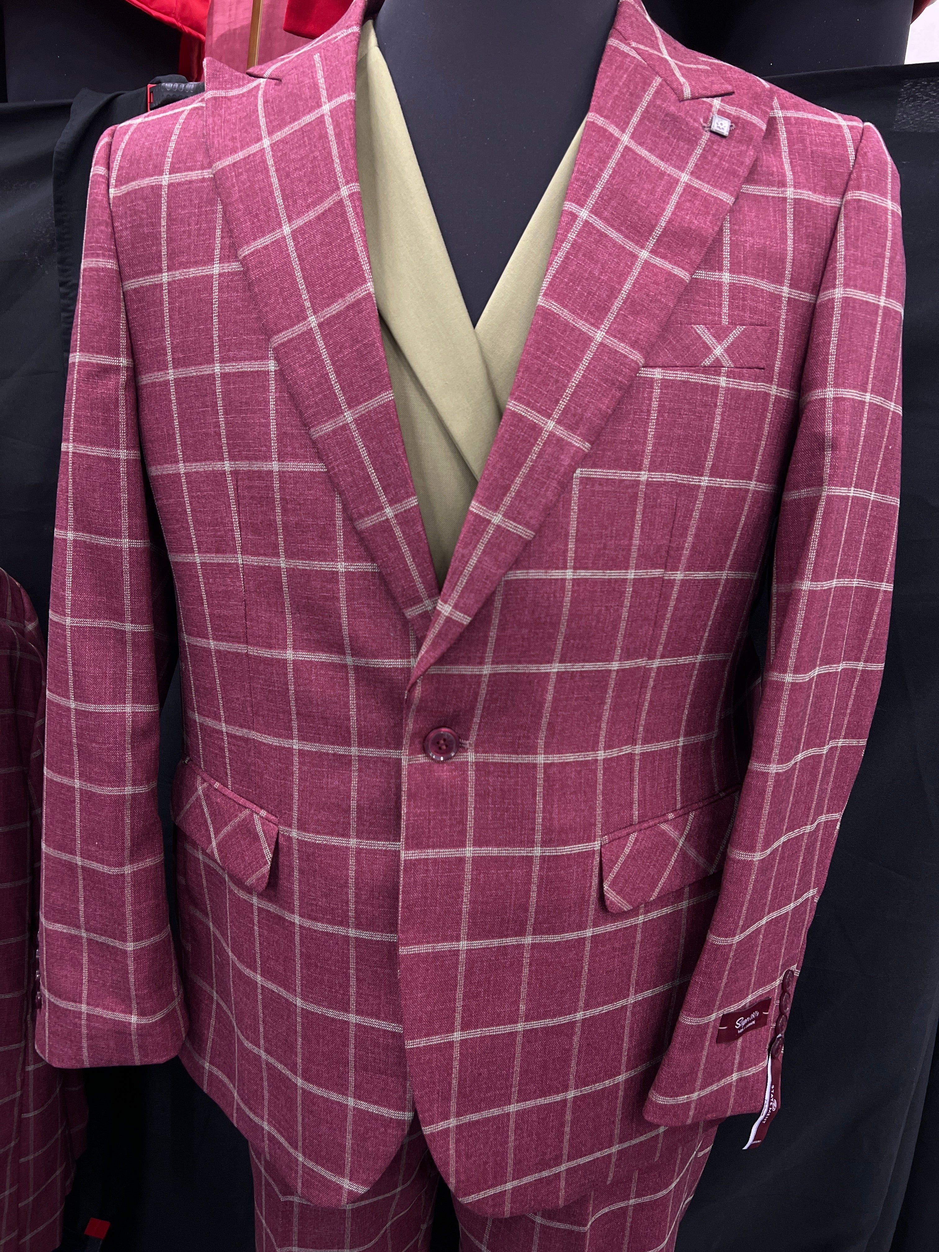 KAPPA Krimson/Tan Plaid Suit - 3pc suit