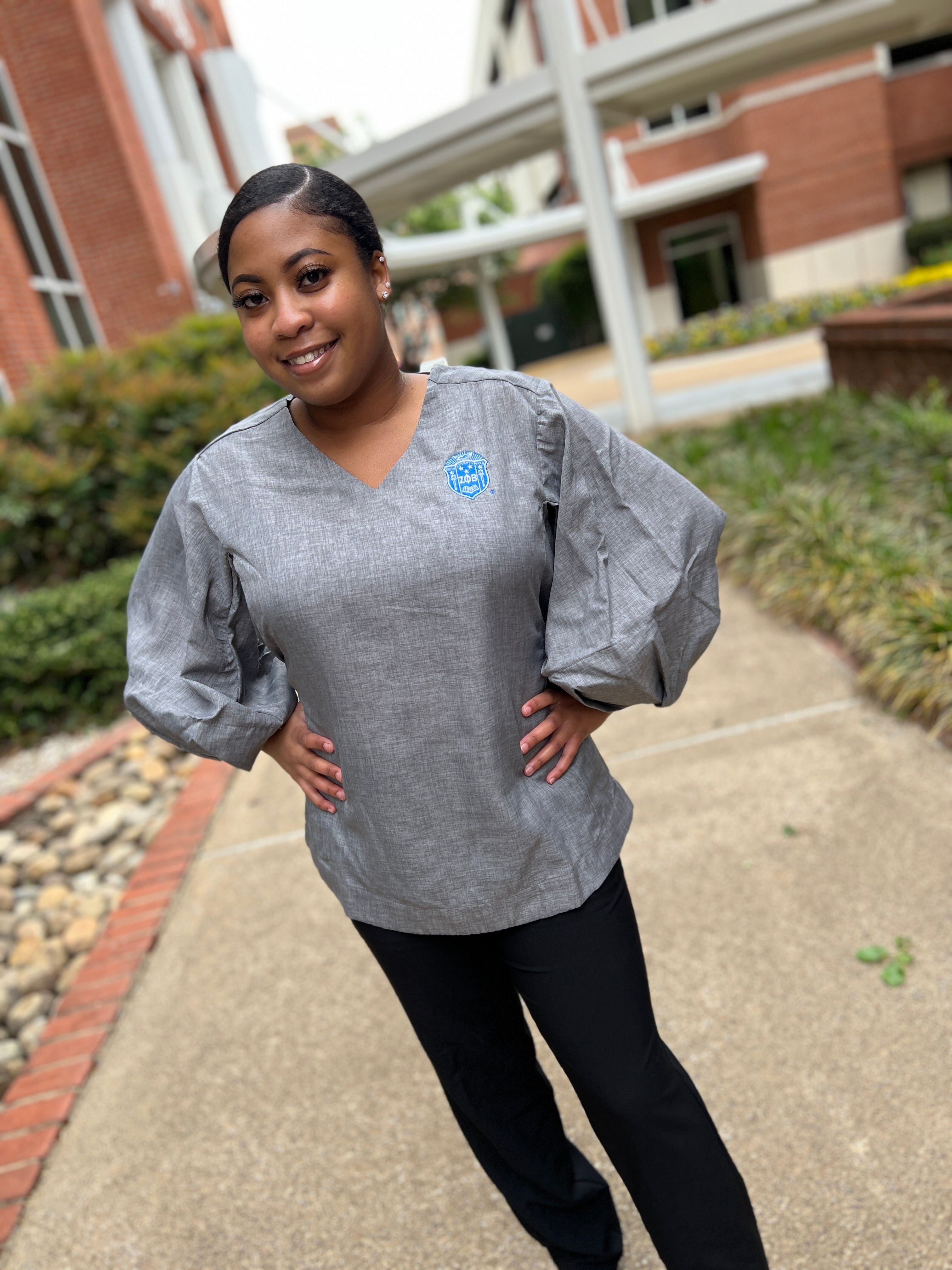 Bubble Sleeve V neck blouse- Zeta Phi Beta