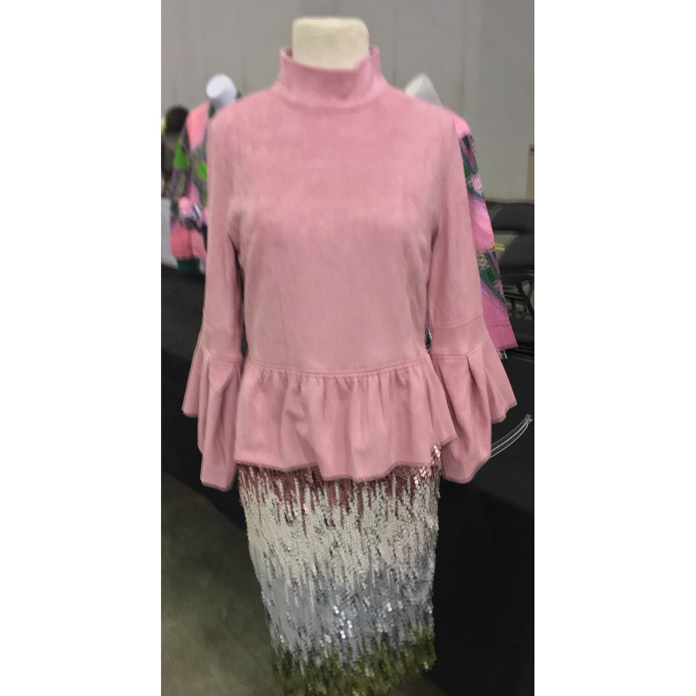 Faux suede ruffled top
