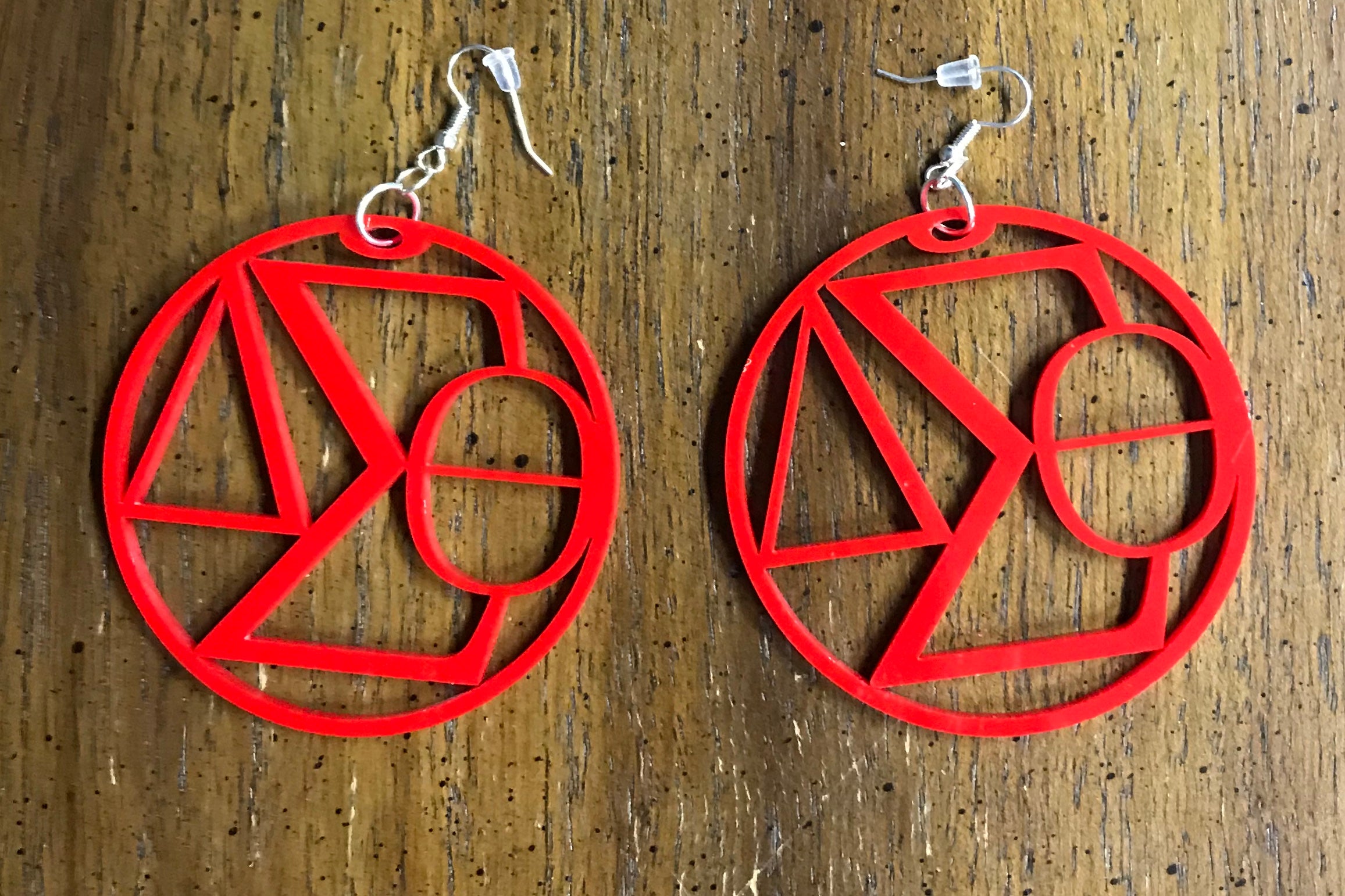 Red Delta Pyramid or Circle Earrings