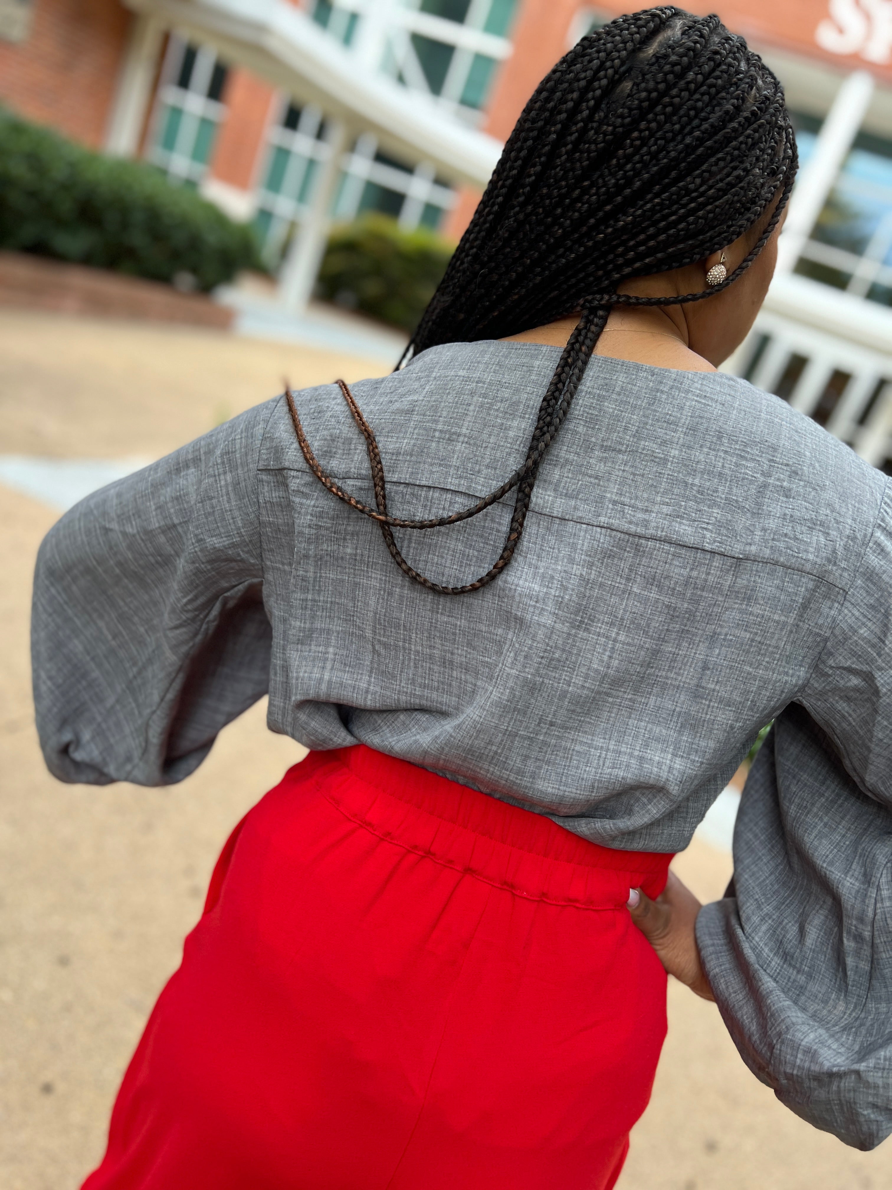 Bubble Sleeve V neck blouse- Delta Sigma Theta