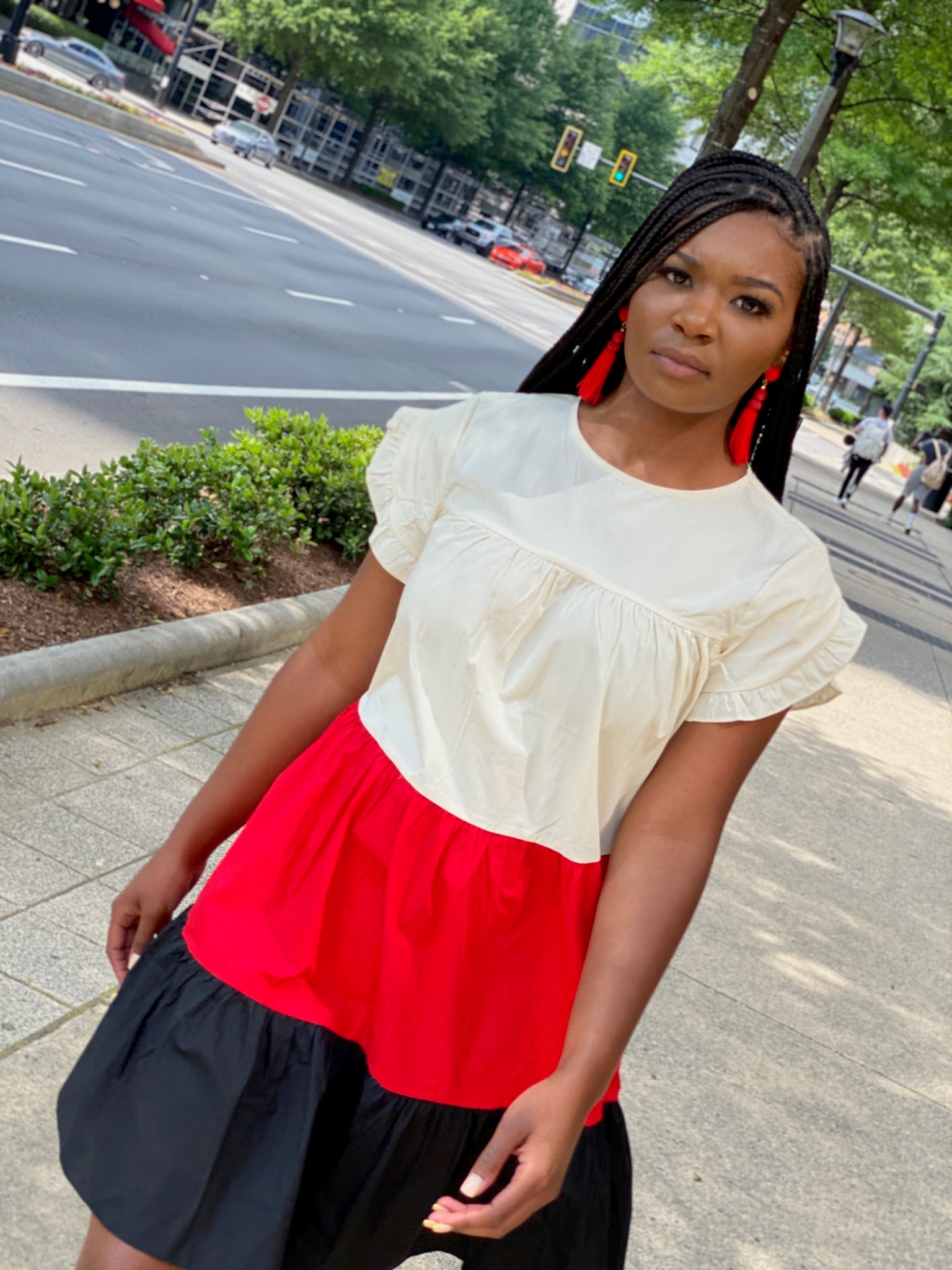 Color Block Fluttered Sleeve Dress- Red/Black FINAL SALE NO EXCHANGES FOR REFUNDS