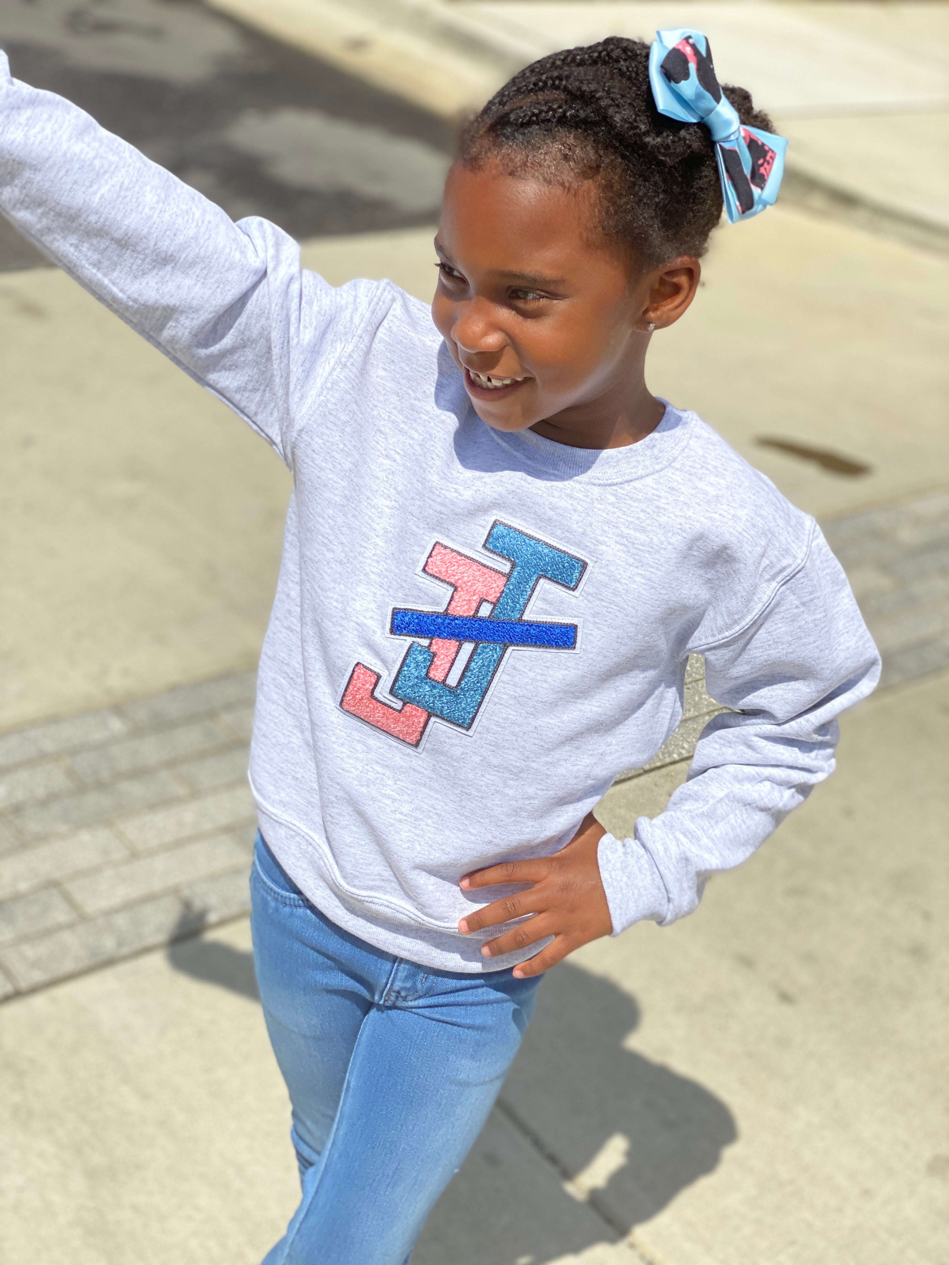 Youth Grey Sweatshirt - Jack and Jill Chenille patch