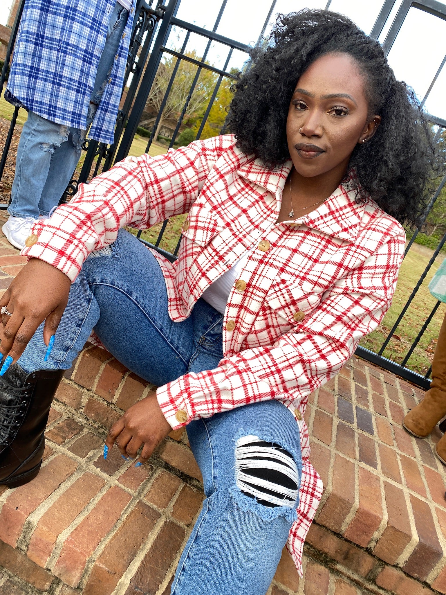 Red plaid flannel Shacket -Final sale- no exchanges or refunds