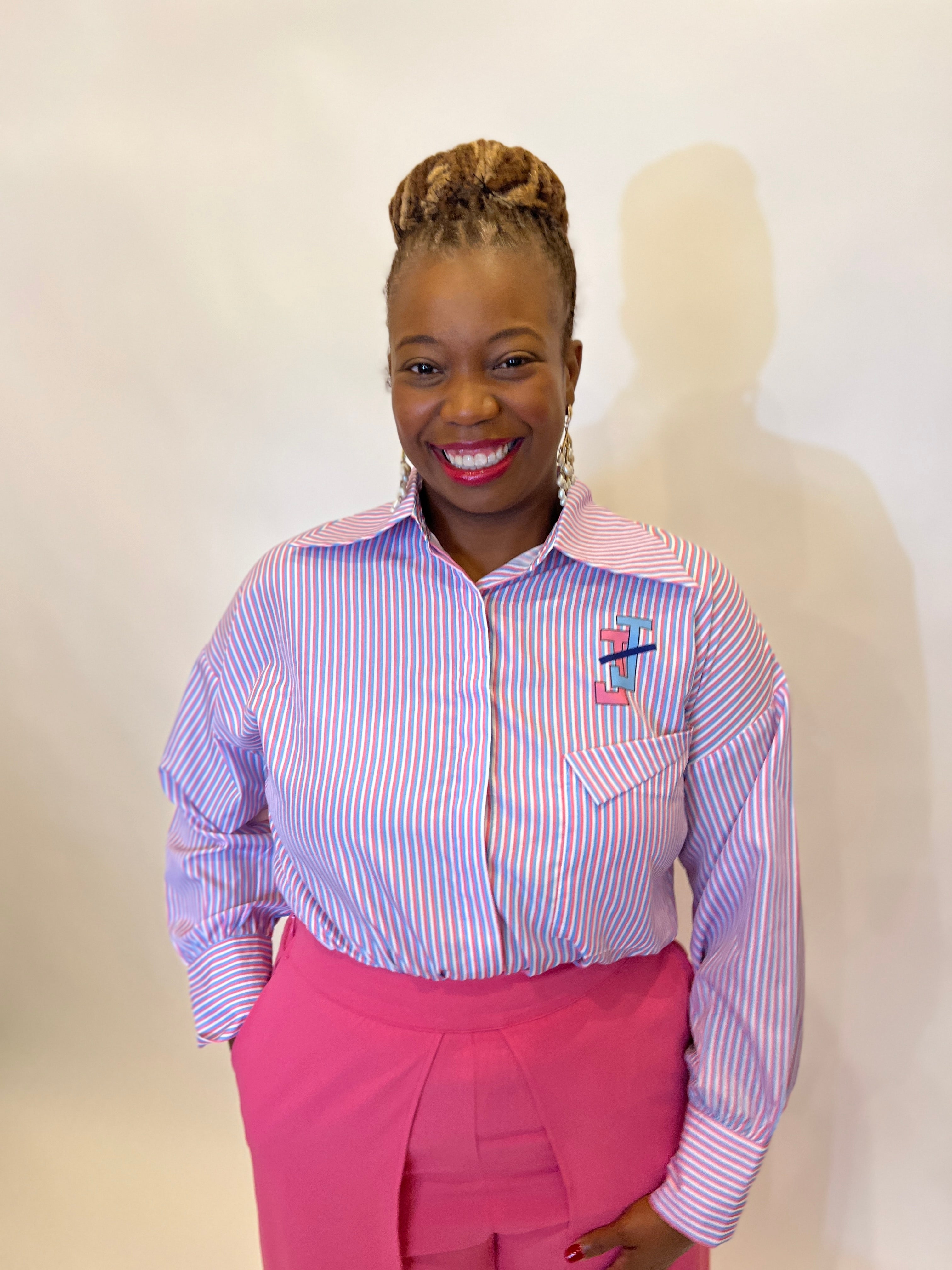 JJOA Striped Button Down Blouse