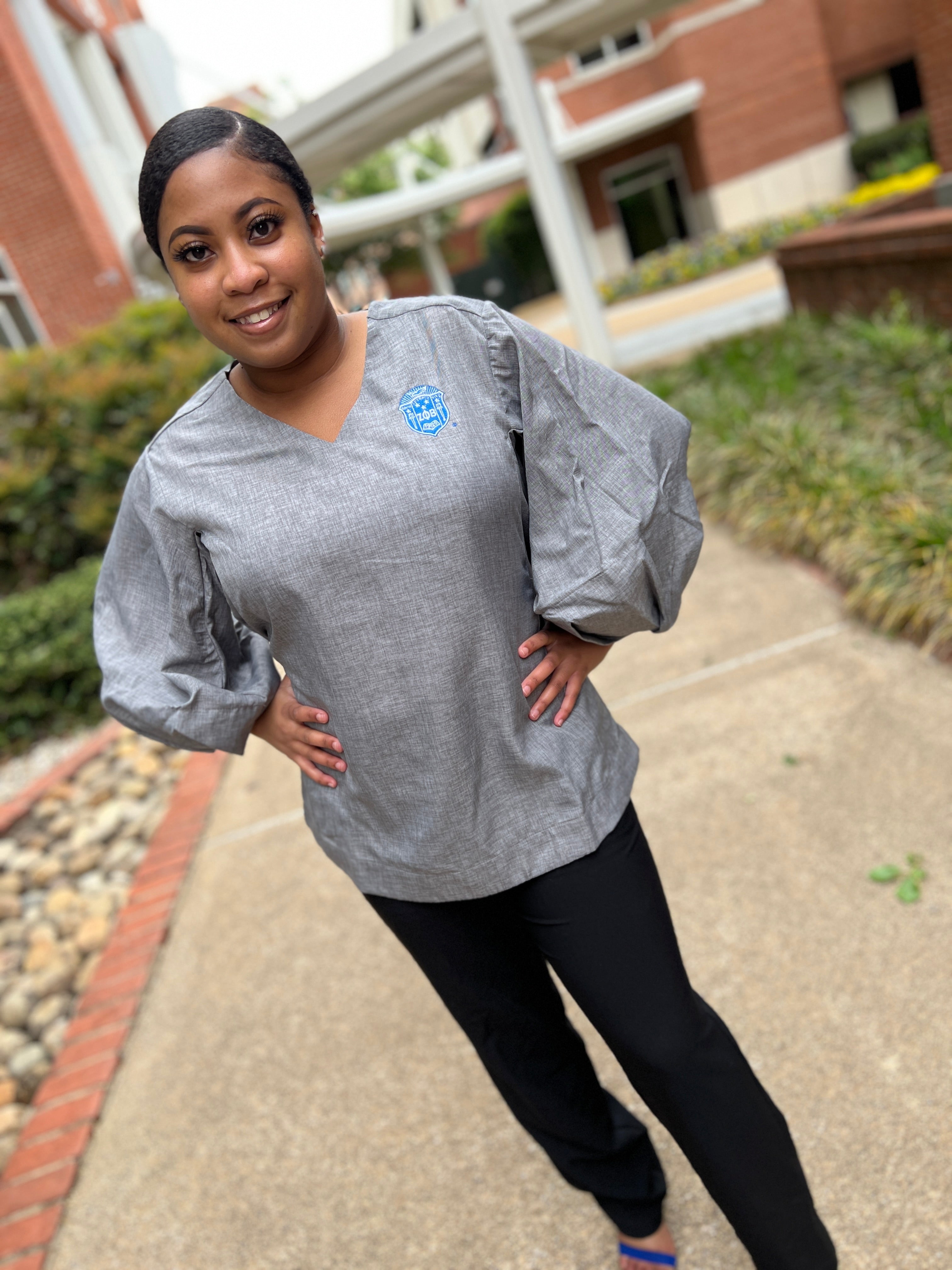 Bubble Sleeve V neck blouse- Zeta Phi Beta