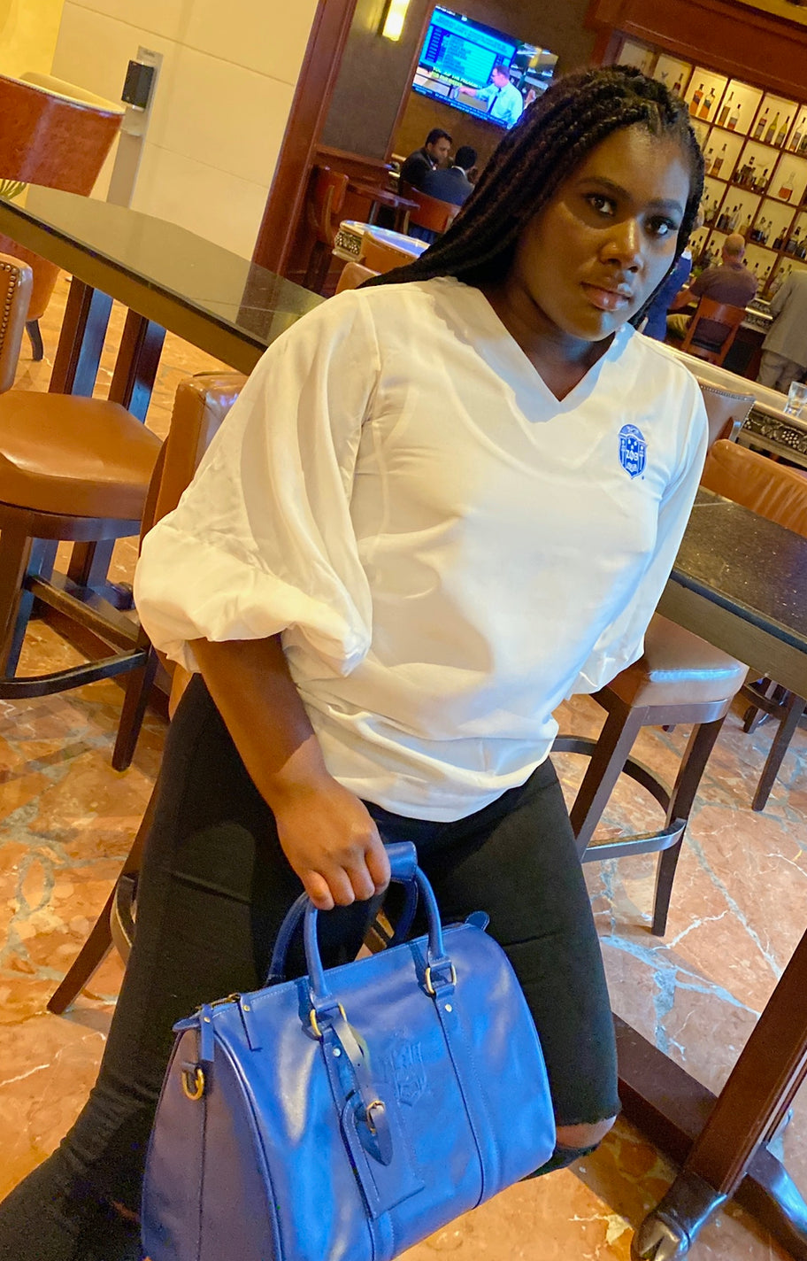 Bubble Sleeve V neck blouse- Zeta Phi Beta