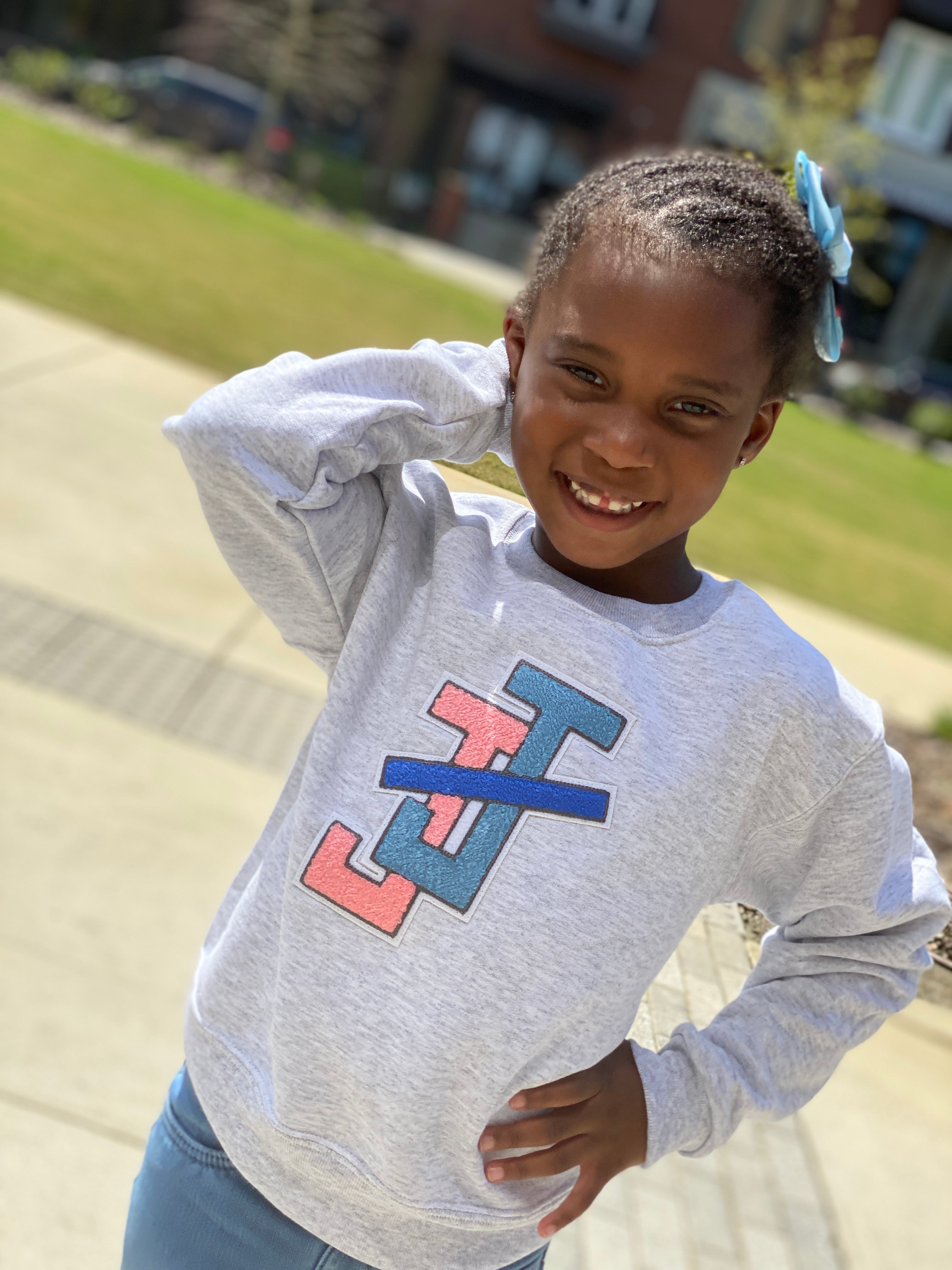 Youth Grey Sweatshirt - Jack and Jill Chenille patch