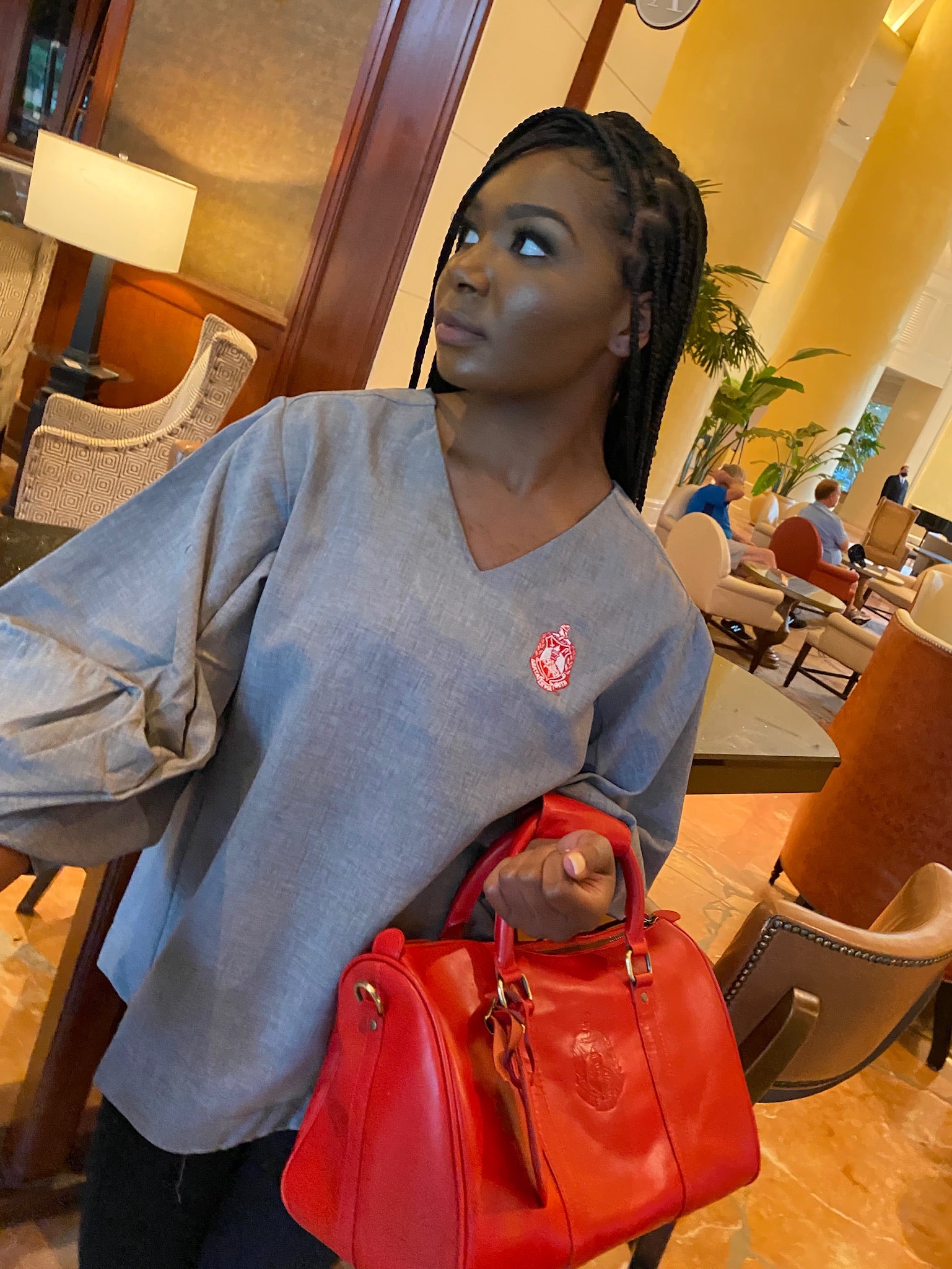 Bubble Sleeve V neck blouse- Delta Sigma Theta