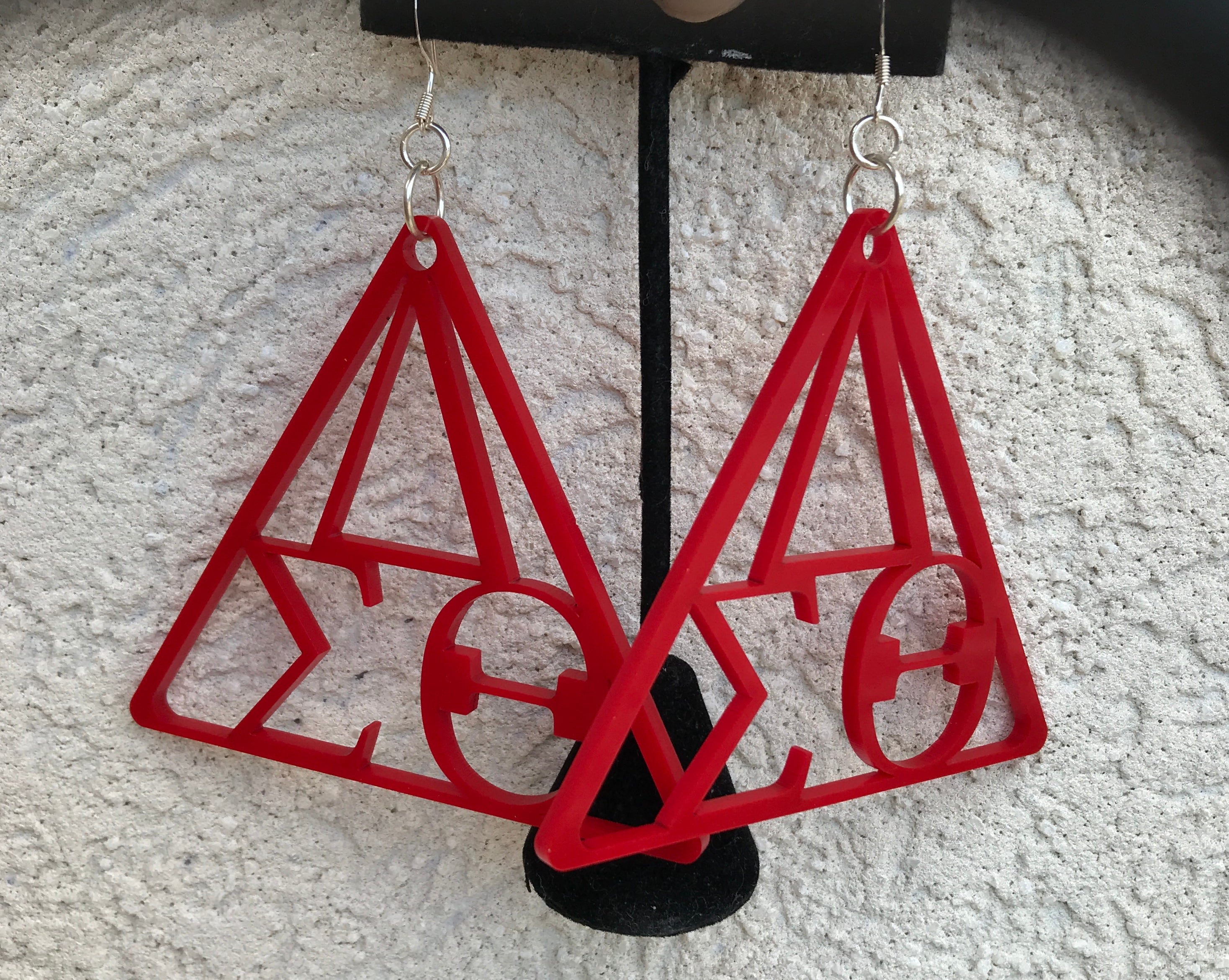 Red Delta Pyramid or Circle Earrings