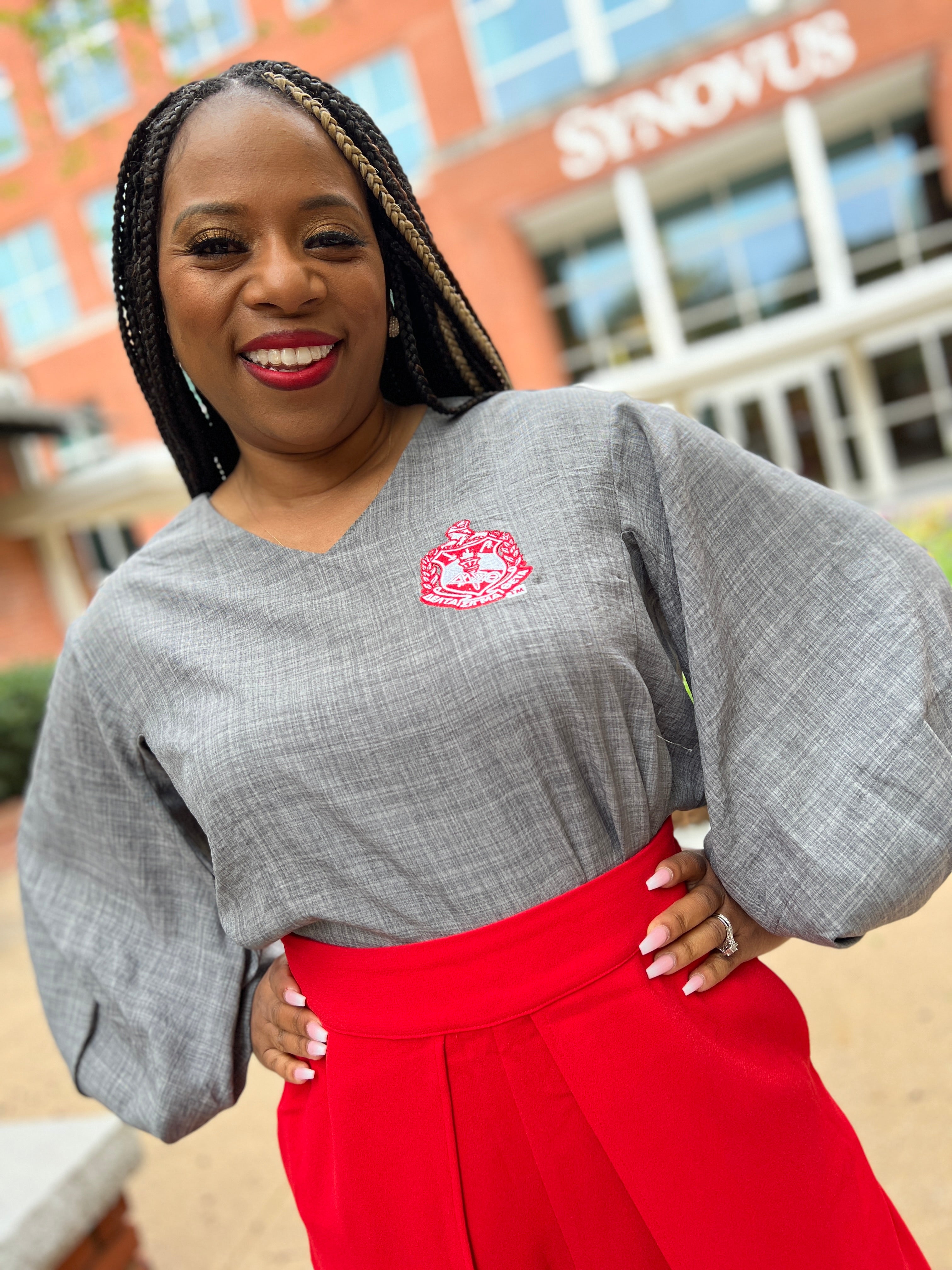 Bubble Sleeve V neck blouse- Delta Sigma Theta