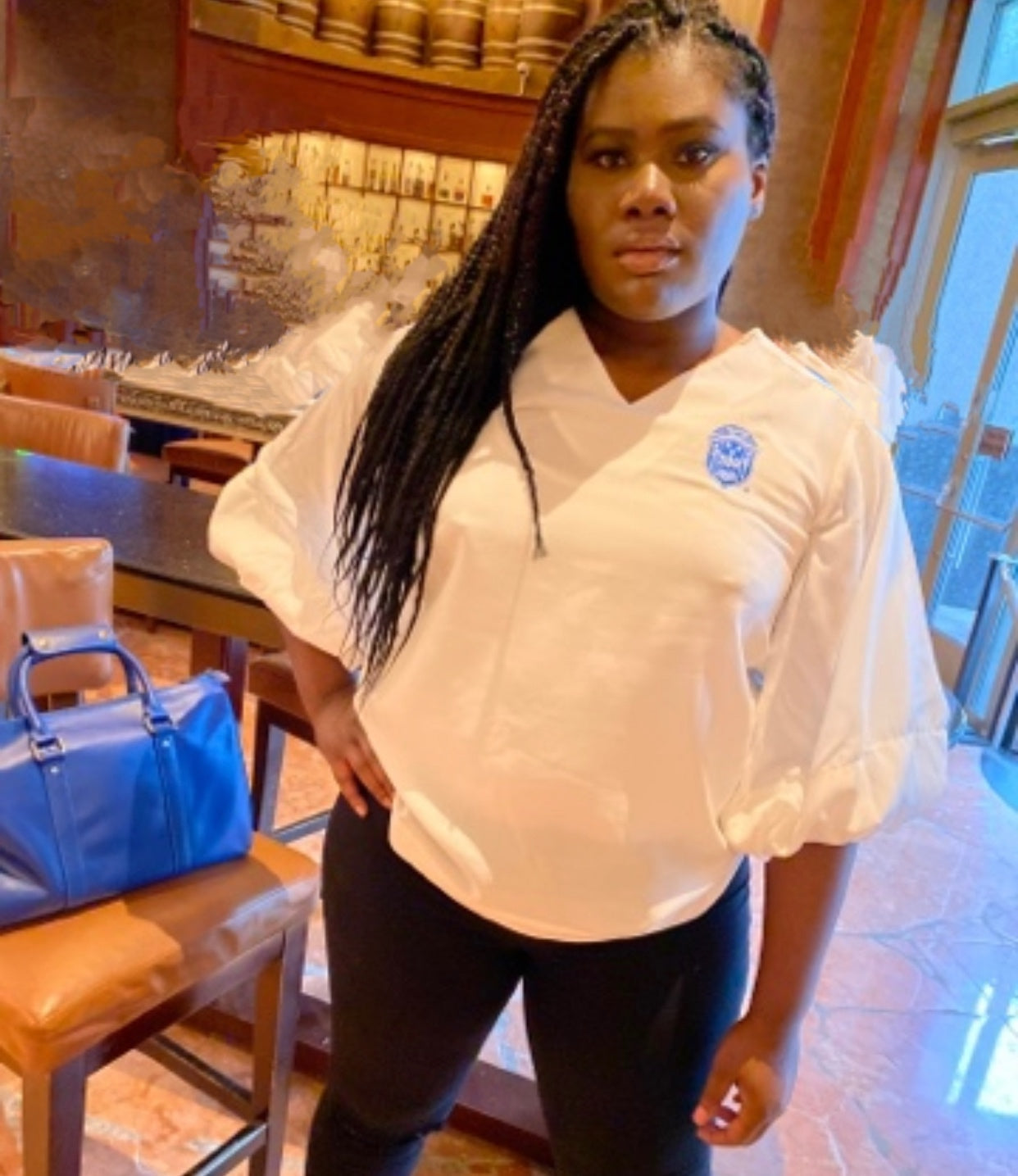 Bubble Sleeve V neck blouse- Zeta Phi Beta