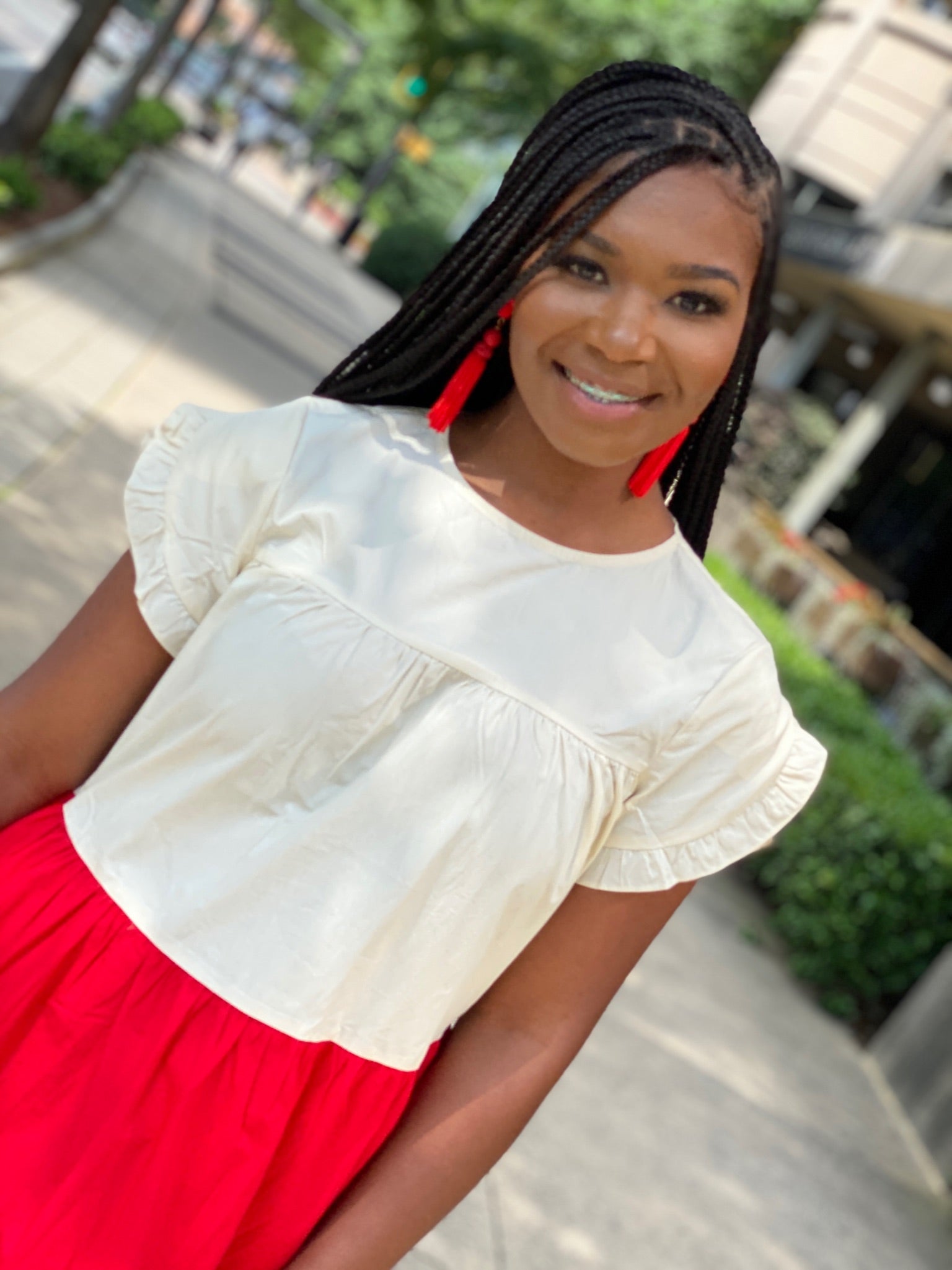 Color Block Fluttered Sleeve Dress- Red/Black FINAL SALE NO EXCHANGES FOR REFUNDS