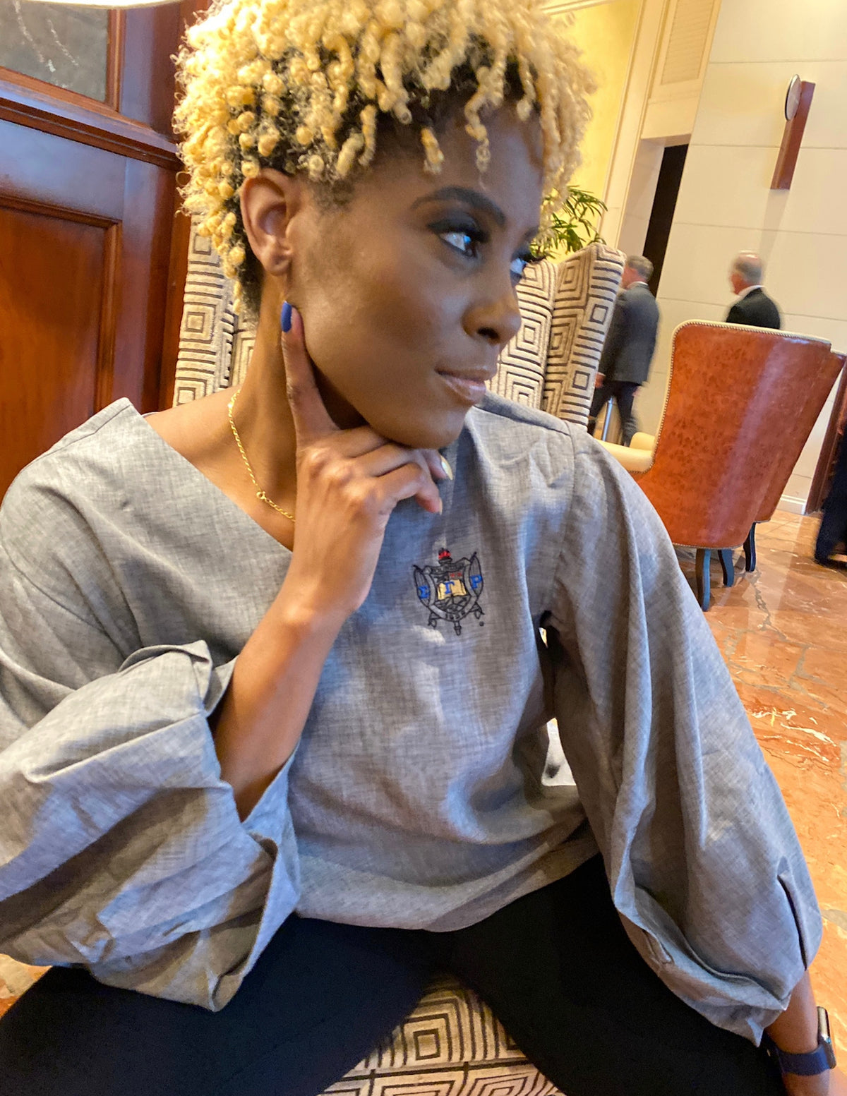 Bubble Sleeve V neck blouse- SGRHO