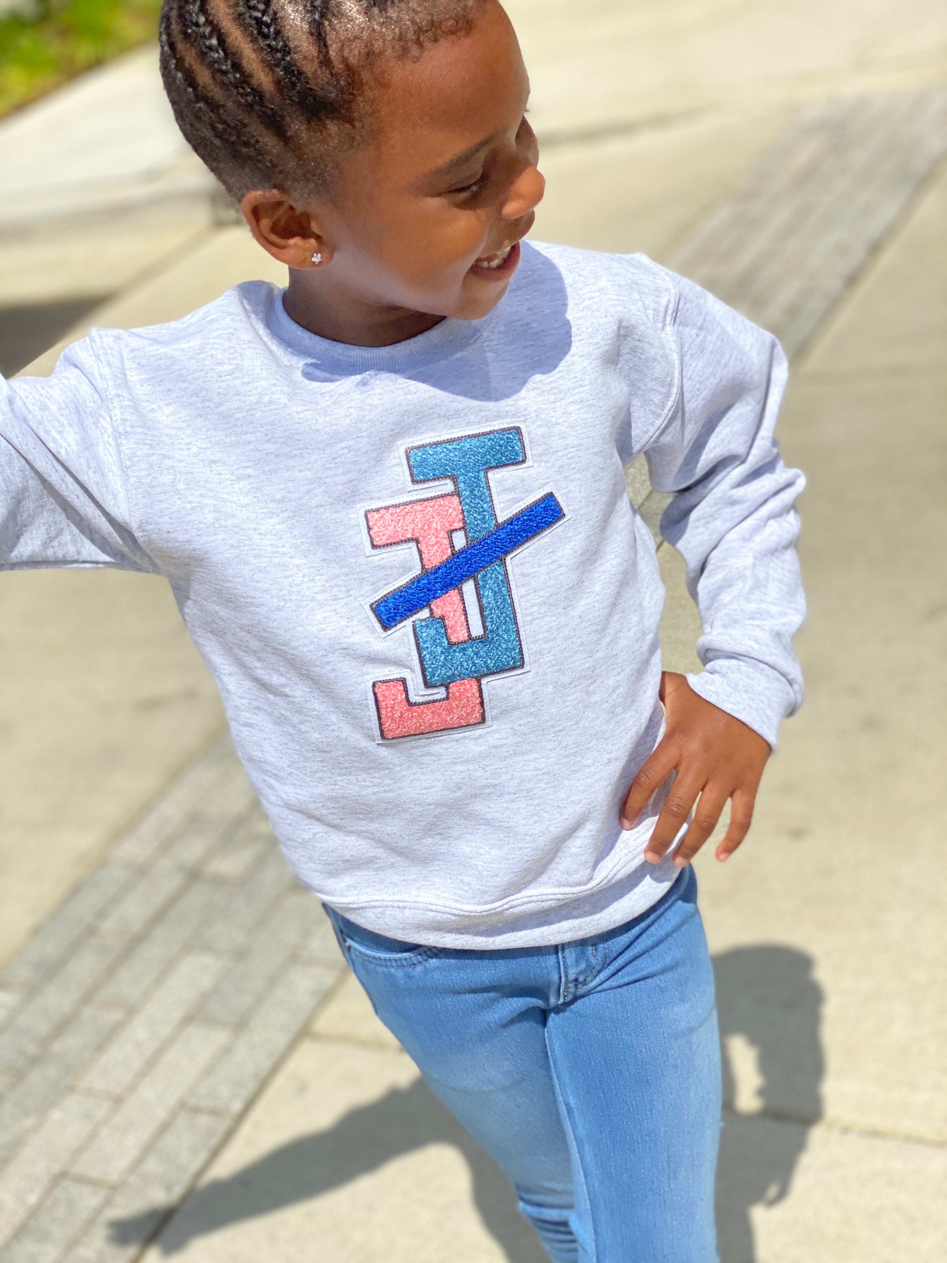 Youth Grey Sweatshirt - Jack and Jill Chenille patch