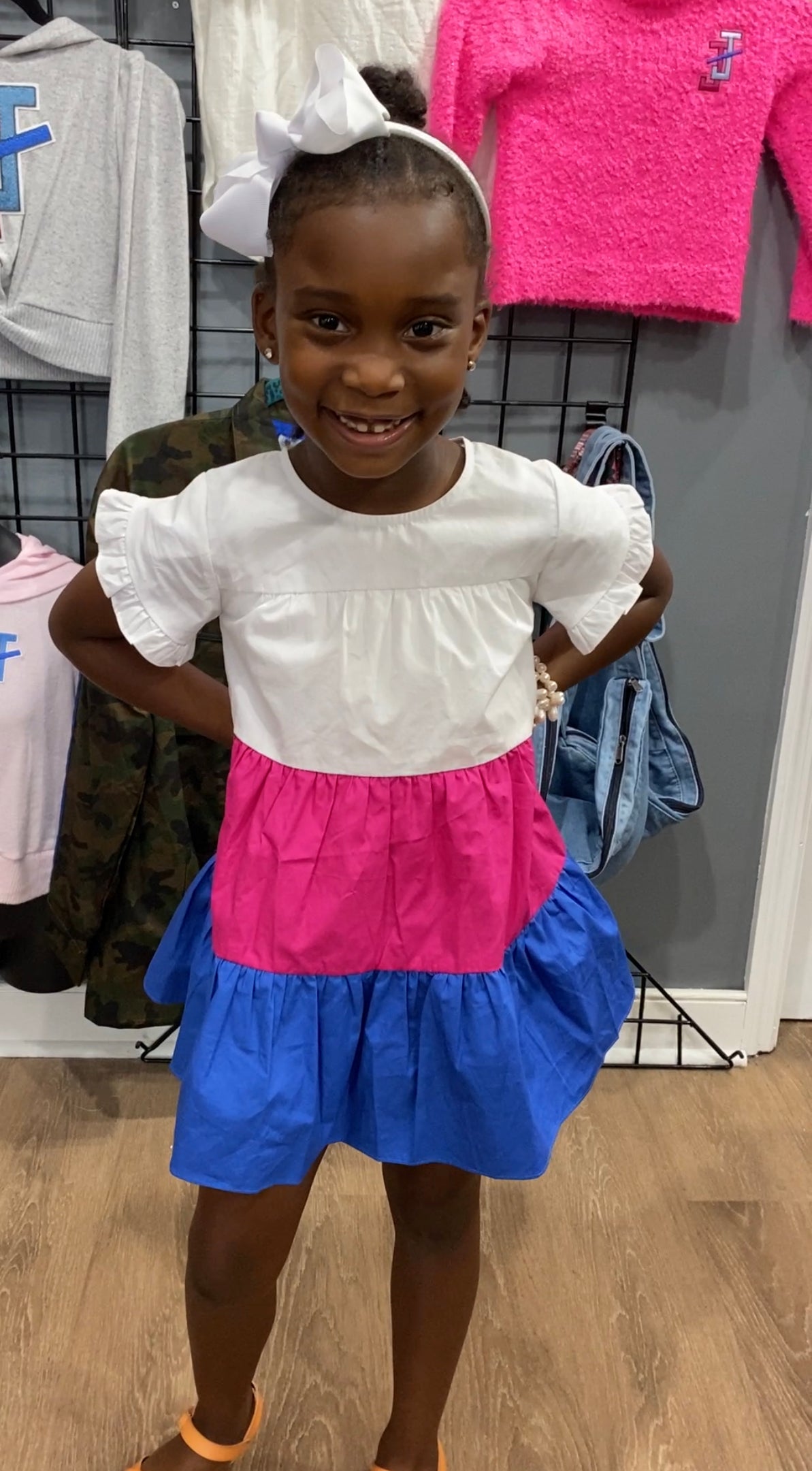 Color Block Fluttered Sleeve Dress- Youth- Pink/Blue FINAL SALE NO EXCHANGES FOR REFUNDS