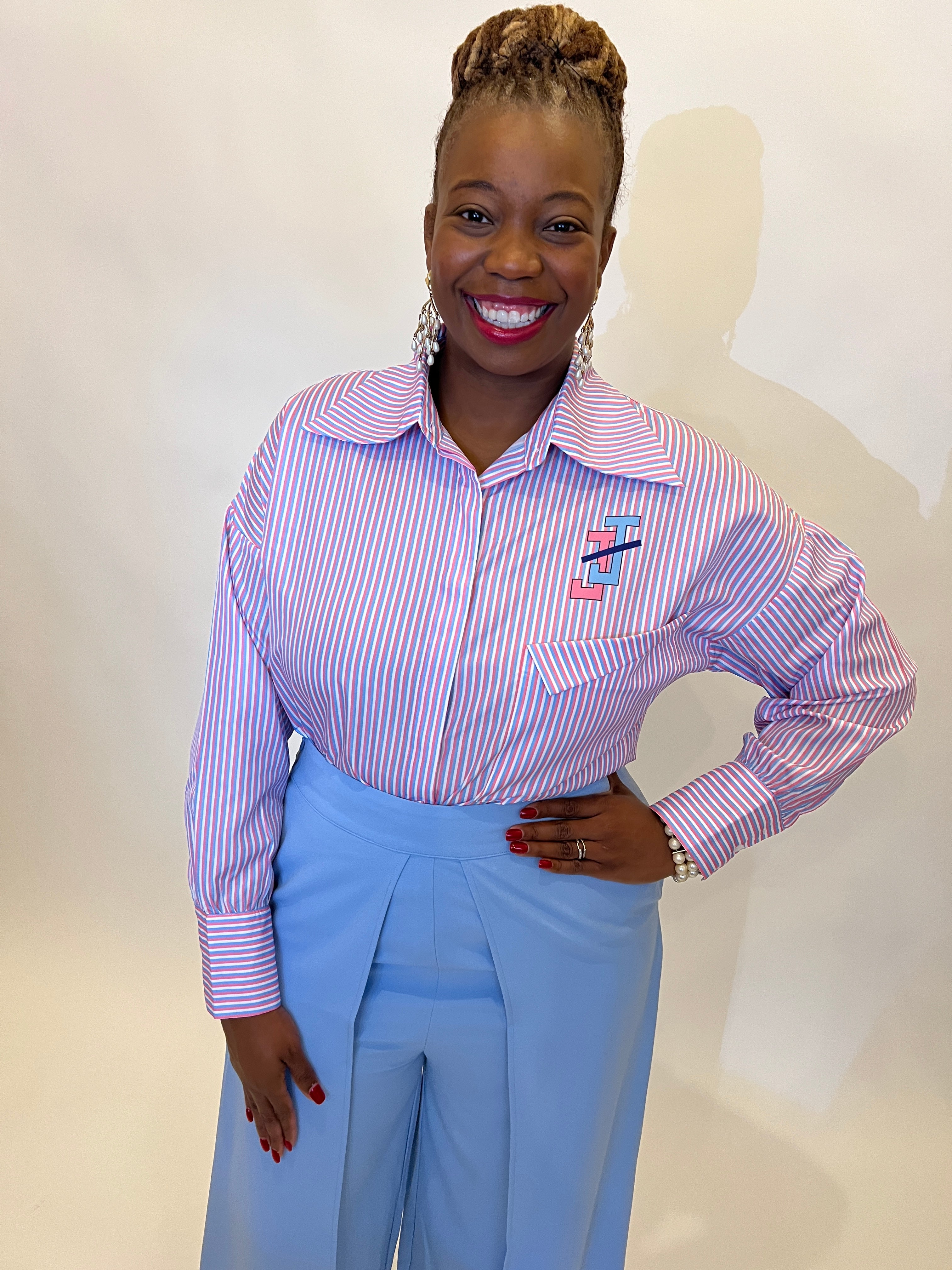 JJOA Striped Button Down Blouse