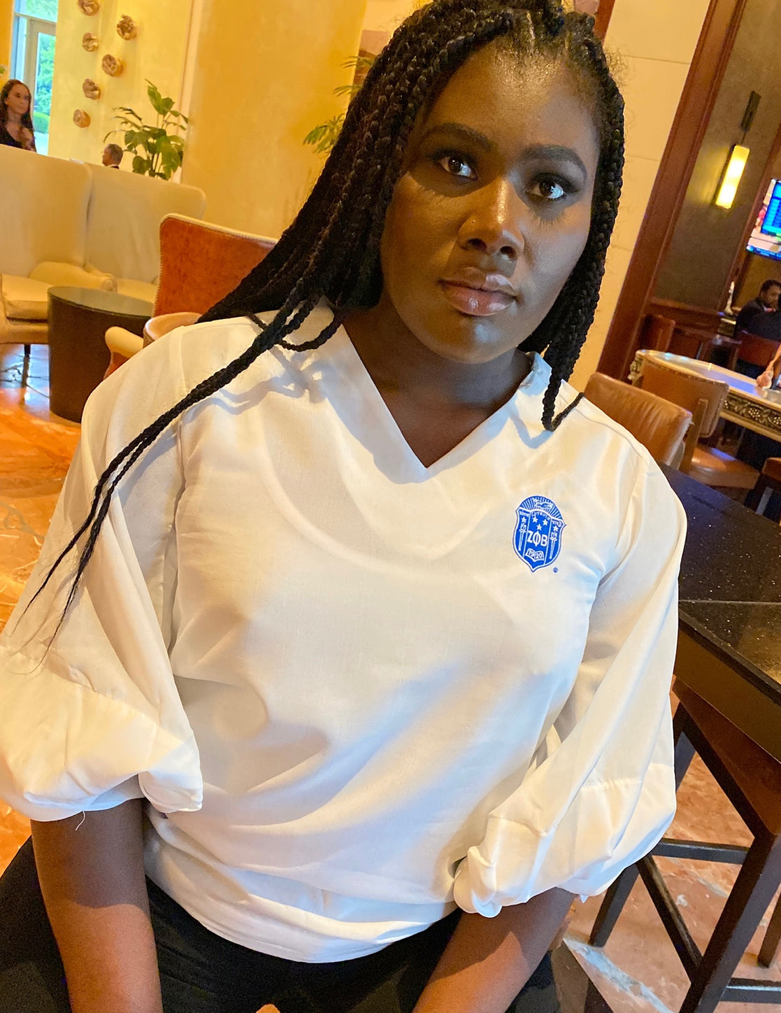 Bubble Sleeve V neck blouse- Zeta Phi Beta