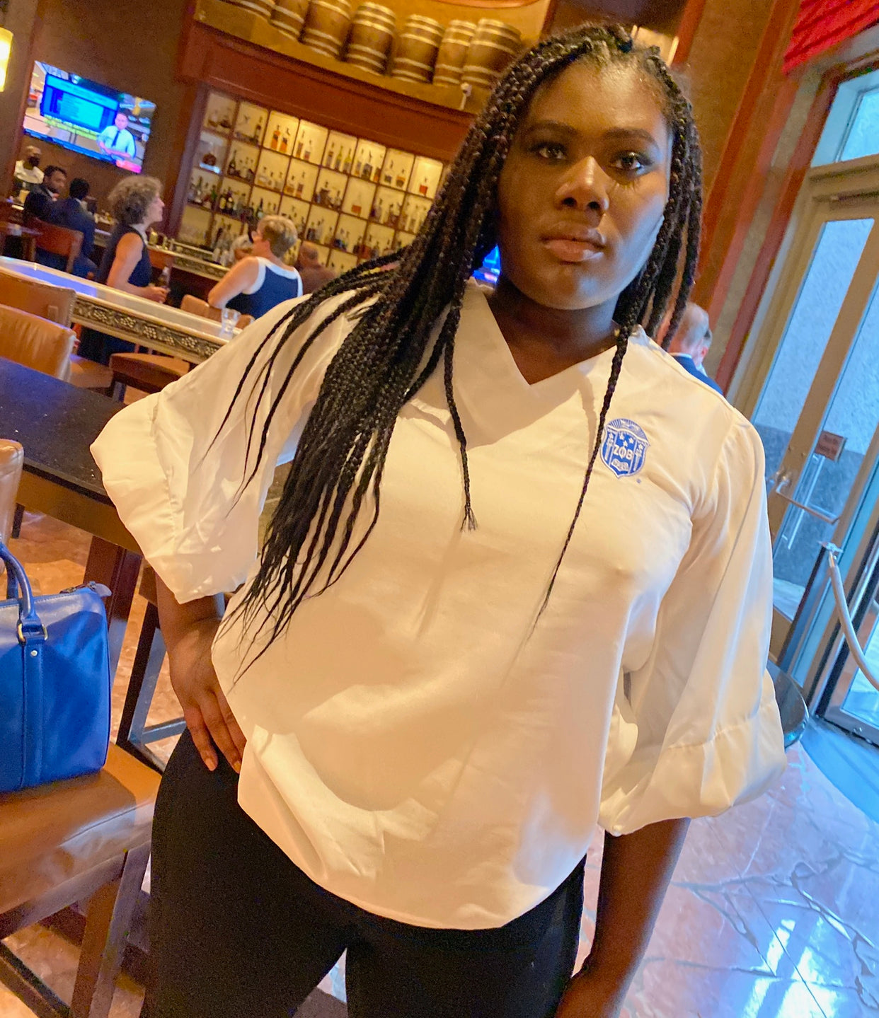 Bubble Sleeve V neck blouse- Zeta Phi Beta