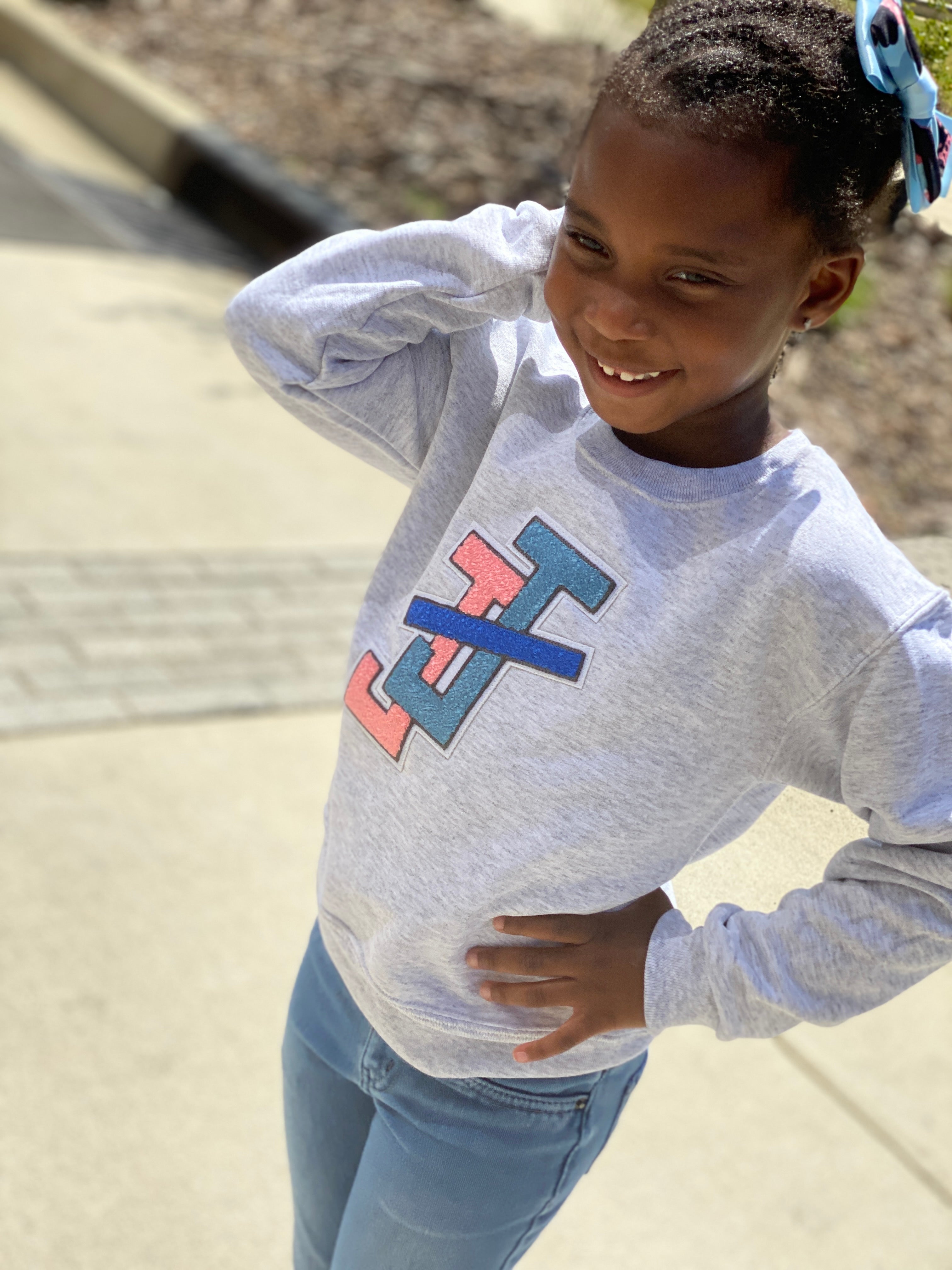 Youth Grey Sweatshirt - Jack and Jill Chenille patch