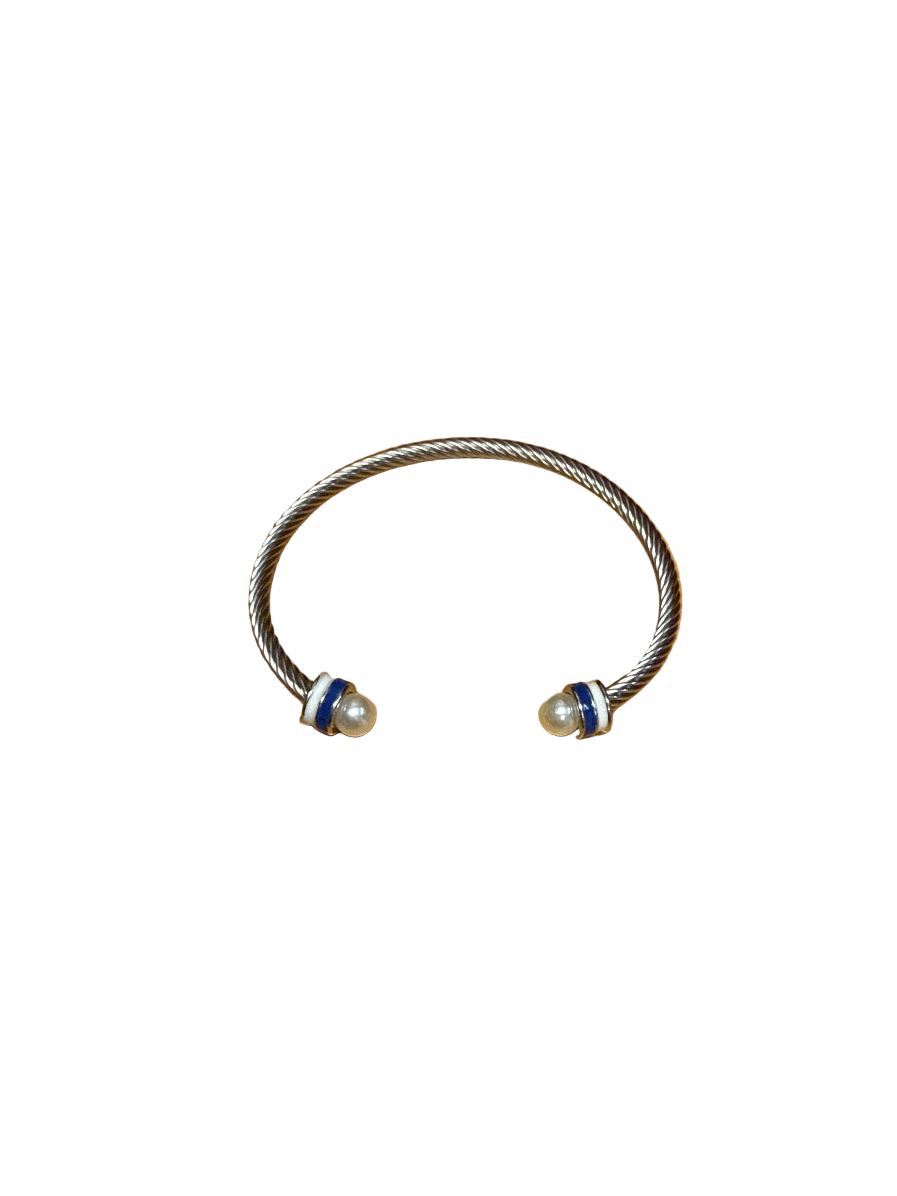 Cable Bracelet in Silvertone-Blue/White