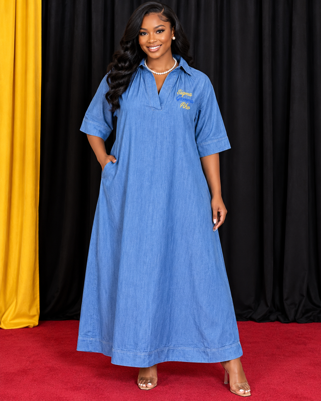 SGRHO Denim V Neck Dress