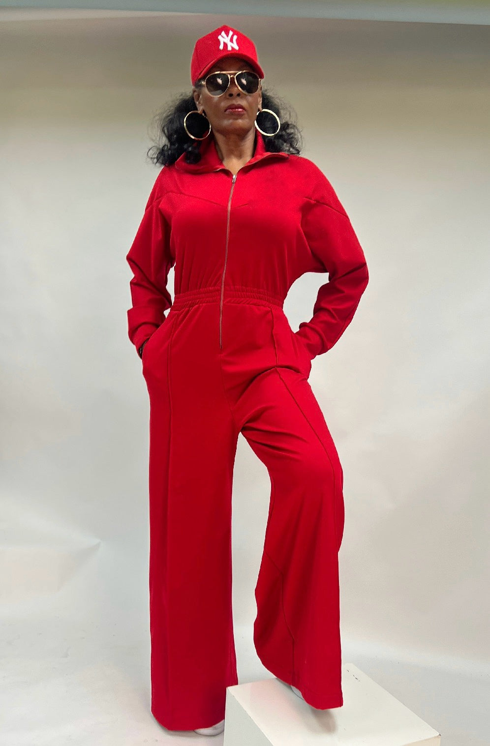 Ponte Jumpsuit-Red -final sale
