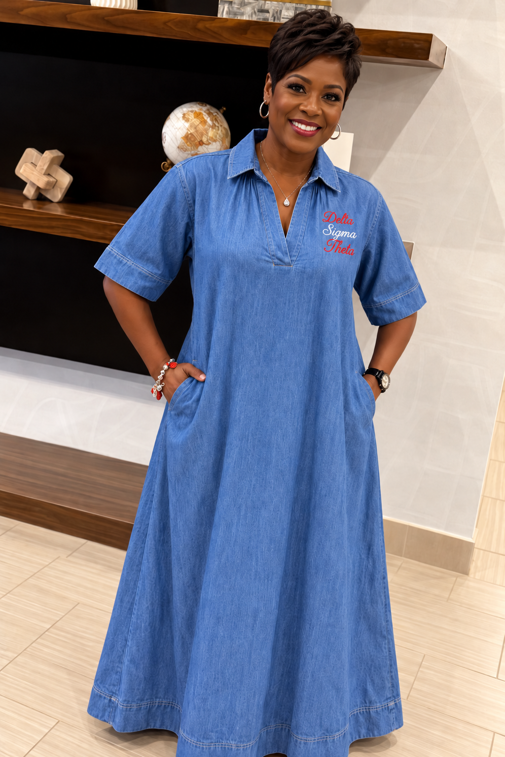 Delta Denim V Neck Dress