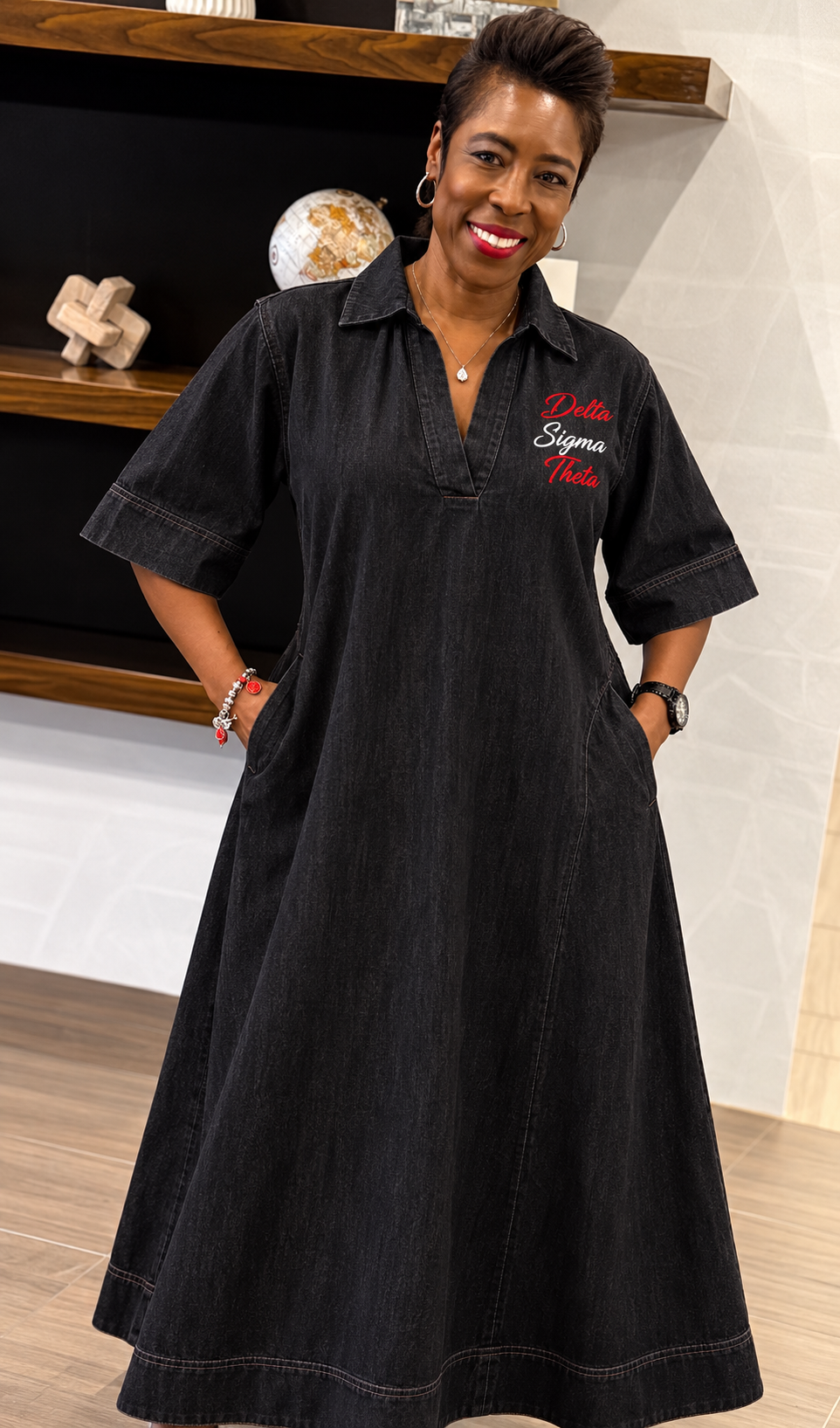 Delta Denim V Neck Dress