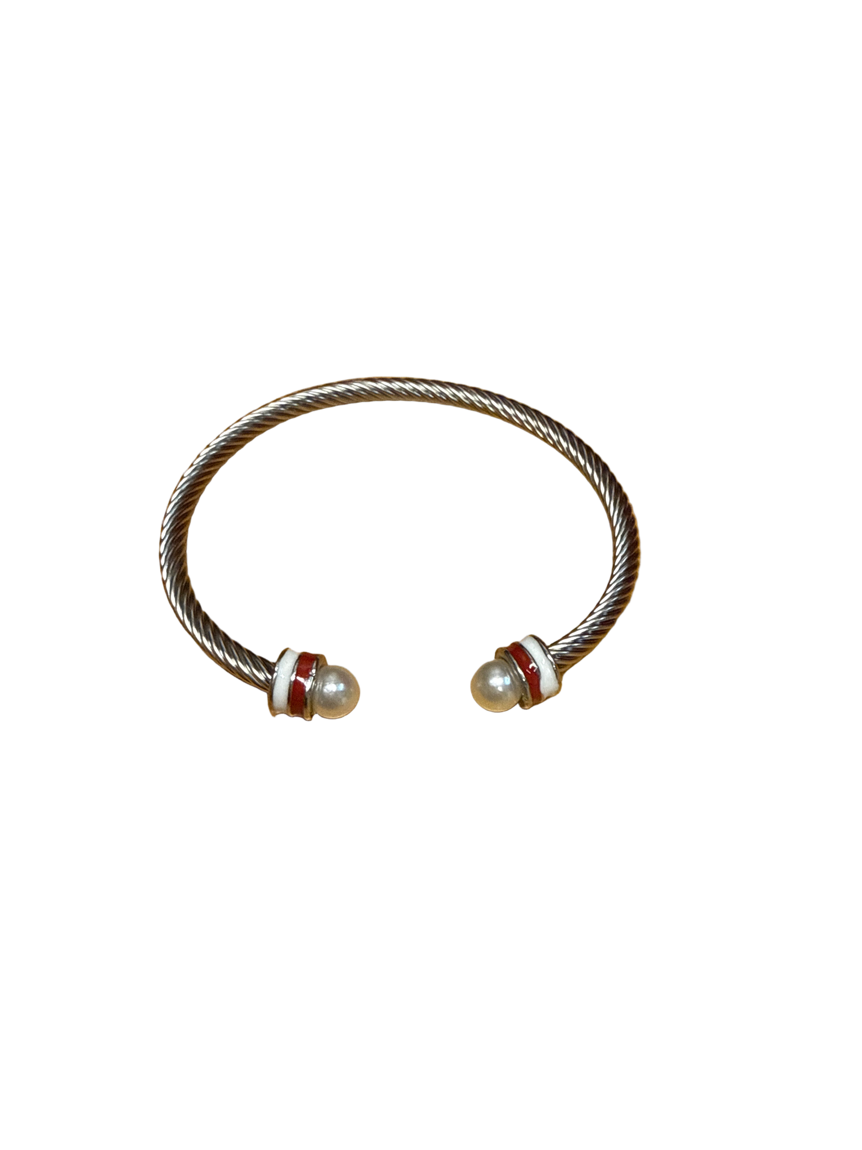 Cable Bracelet in Silvertone-Red/White