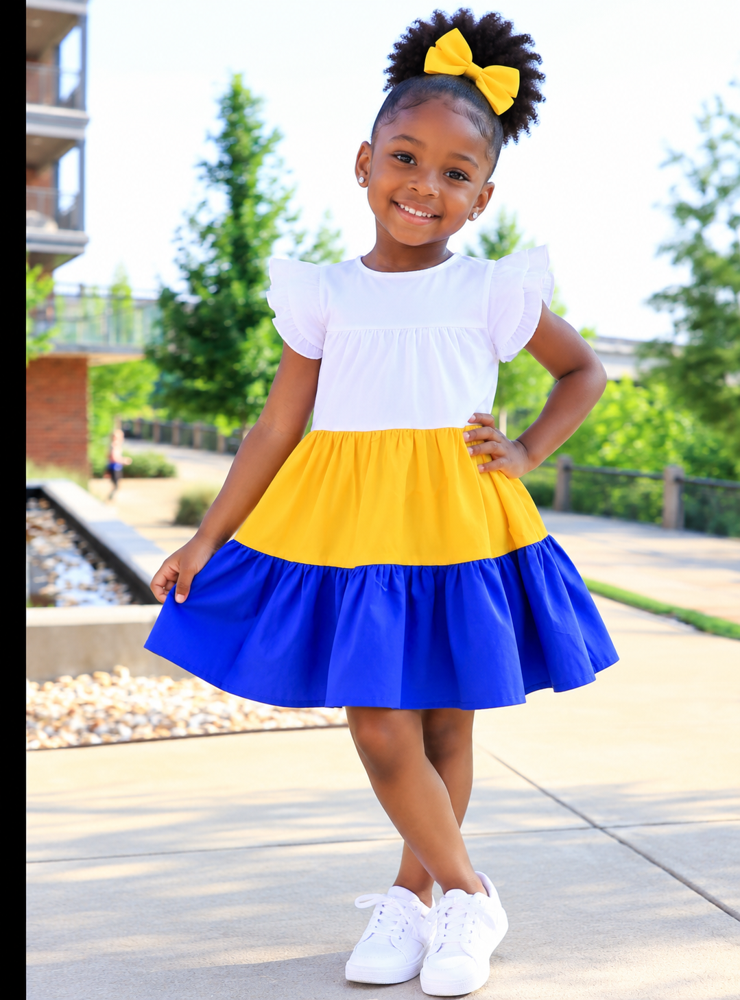 Youth Fluttered Gold Blue Dress-Final sale- No exchanges or refunds
