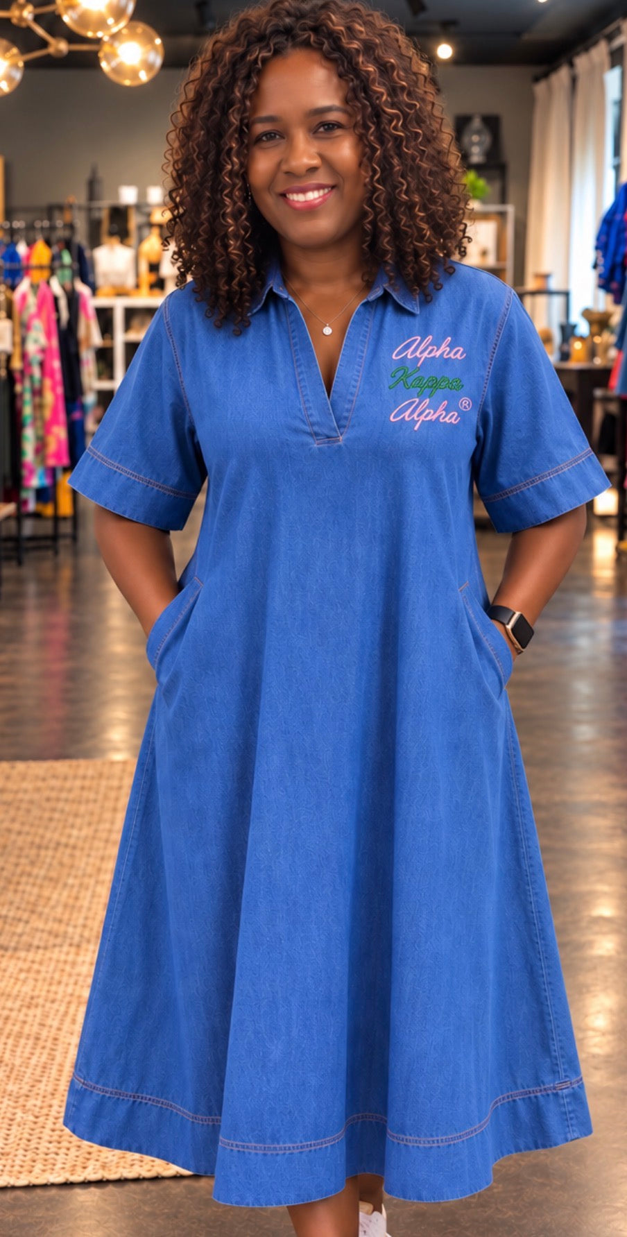 AKA Denim V Neck Dress