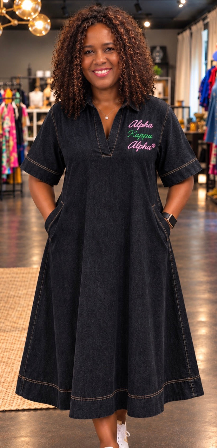 AKA Denim V Neck Dress